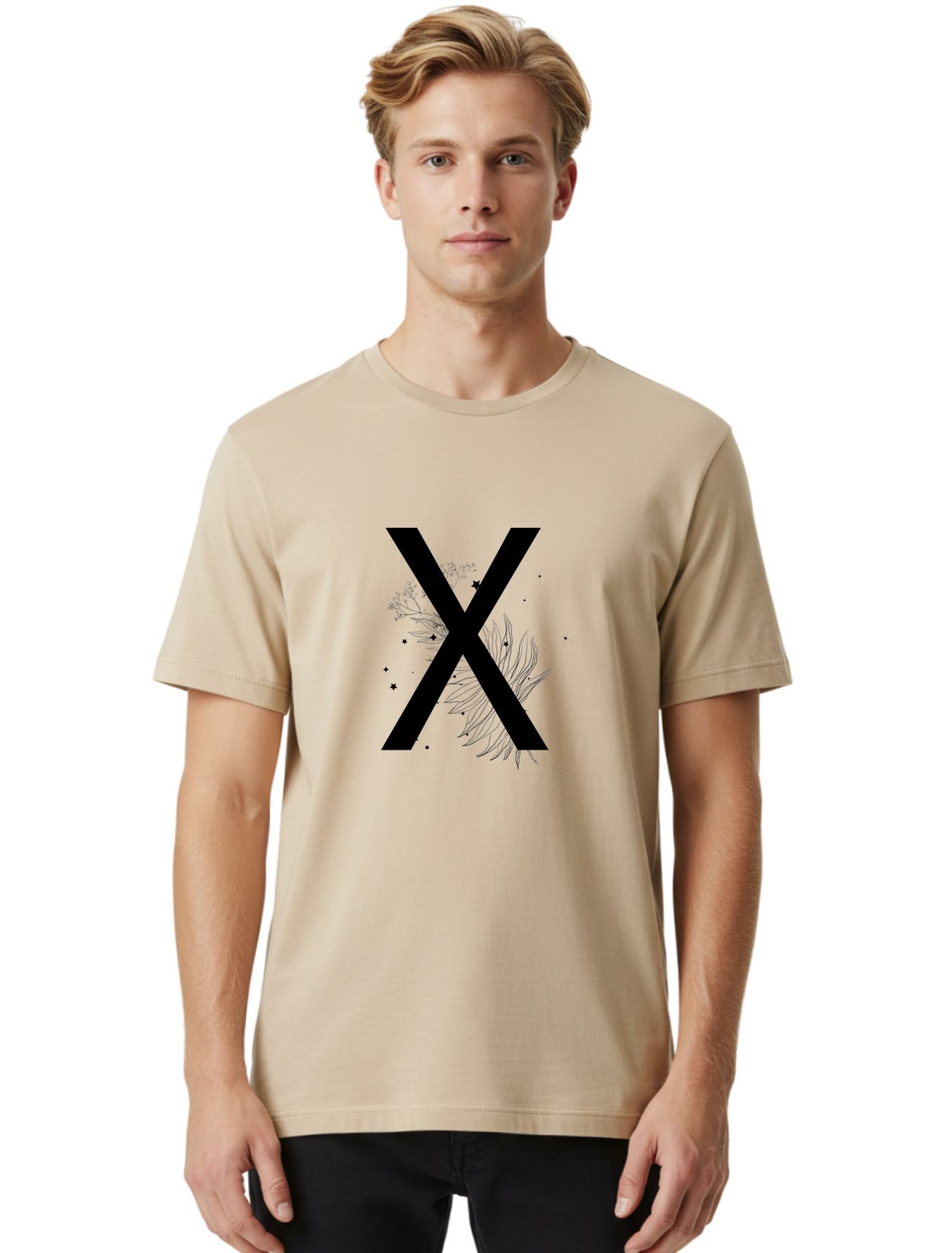 X Men'S Graphic Tee, 100% Cotton, Comfortable Casual Summer Wear, Machine Washable, Bold X Symbol, Floral Design, Black Ink Splatter, Creative Typography, Modern Art, Decorative Lettering, Abstract Illustration Aac365 28