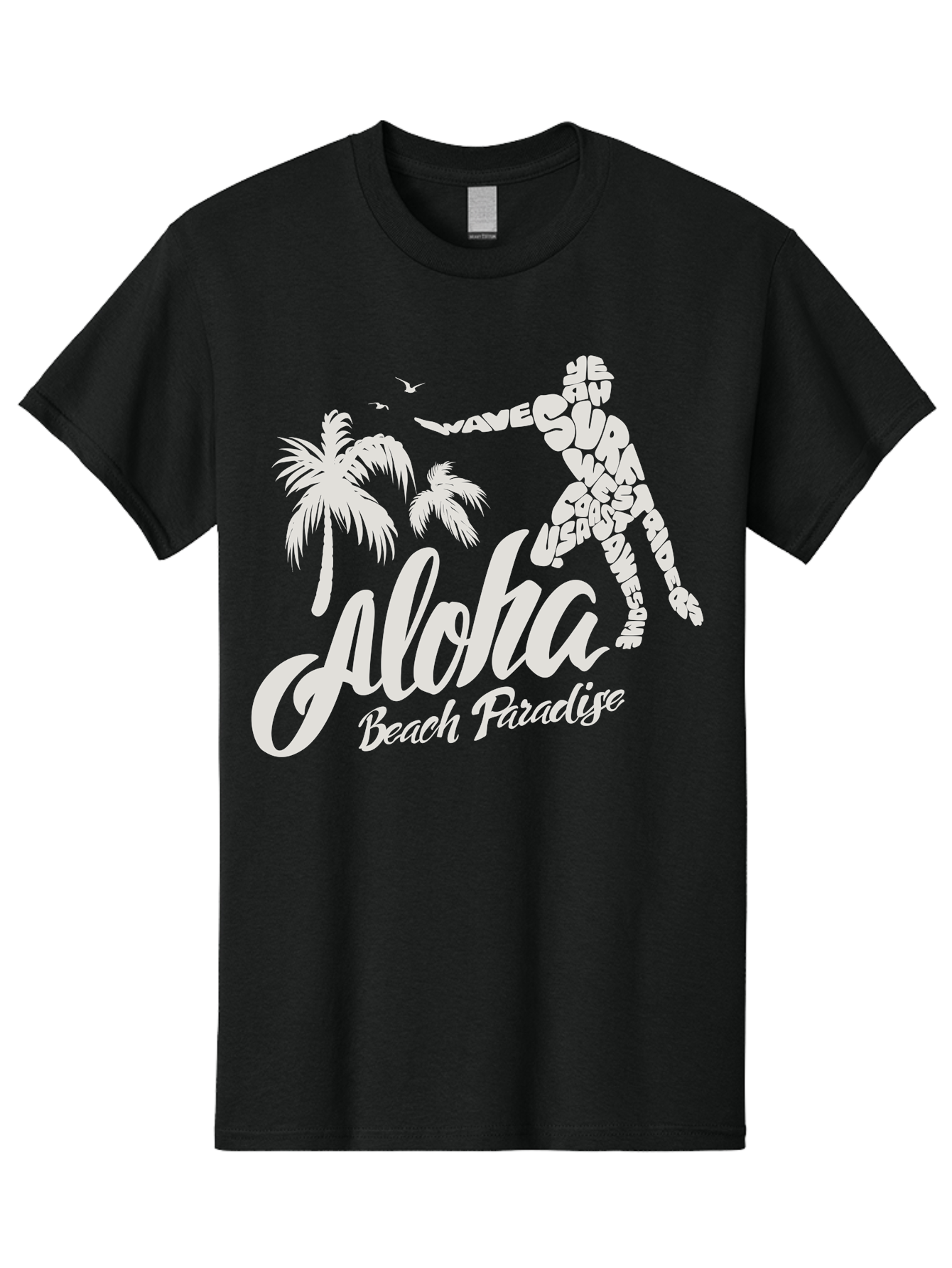 Aloha-Beach-Paradise Men'S Graphic Tee, 100% Cotton, Comfortable Casual Summer Wear, Machine Washable, Surfer Silhouette, Tropical Getaway, Beach Vacation, Surfing Culture, Wave Riding, Aloha Spirit, Island Vibes, Palm Trees, Beach Paradise, Aac368 21
