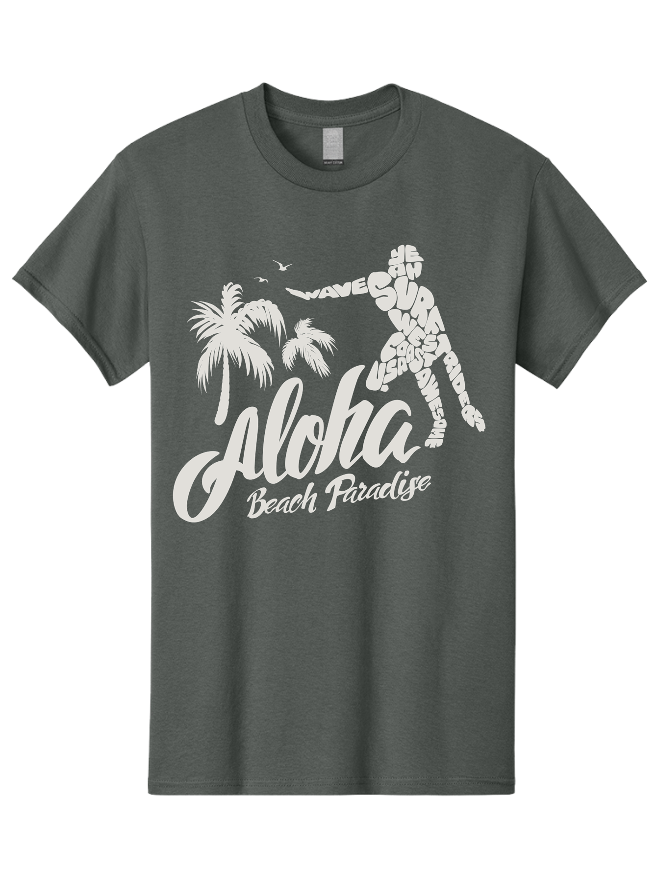Aloha-Beach-Paradise Men'S Graphic Tee, 100% Cotton, Comfortable Casual Summer Wear, Machine Washable, Surfer Silhouette, Tropical Getaway, Beach Vacation, Surfing Culture, Wave Riding, Aloha Spirit, Island Vibes, Palm Trees, Beach Paradise, Aac368 25