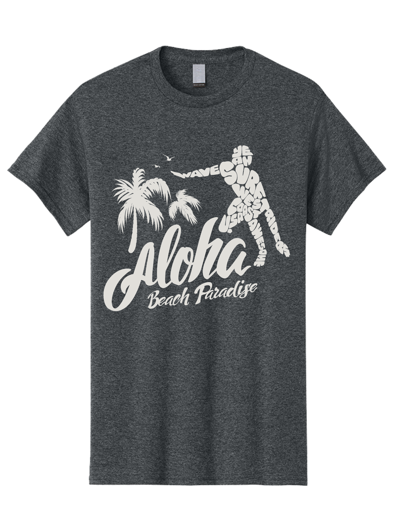 Aloha-Beach-Paradise Men'S Graphic Tee, 100% Cotton, Comfortable Casual Summer Wear, Machine Washable, Surfer Silhouette, Tropical Getaway, Beach Vacation, Surfing Culture, Wave Riding, Aloha Spirit, Island Vibes, Palm Trees, Beach Paradise, Aac368 17