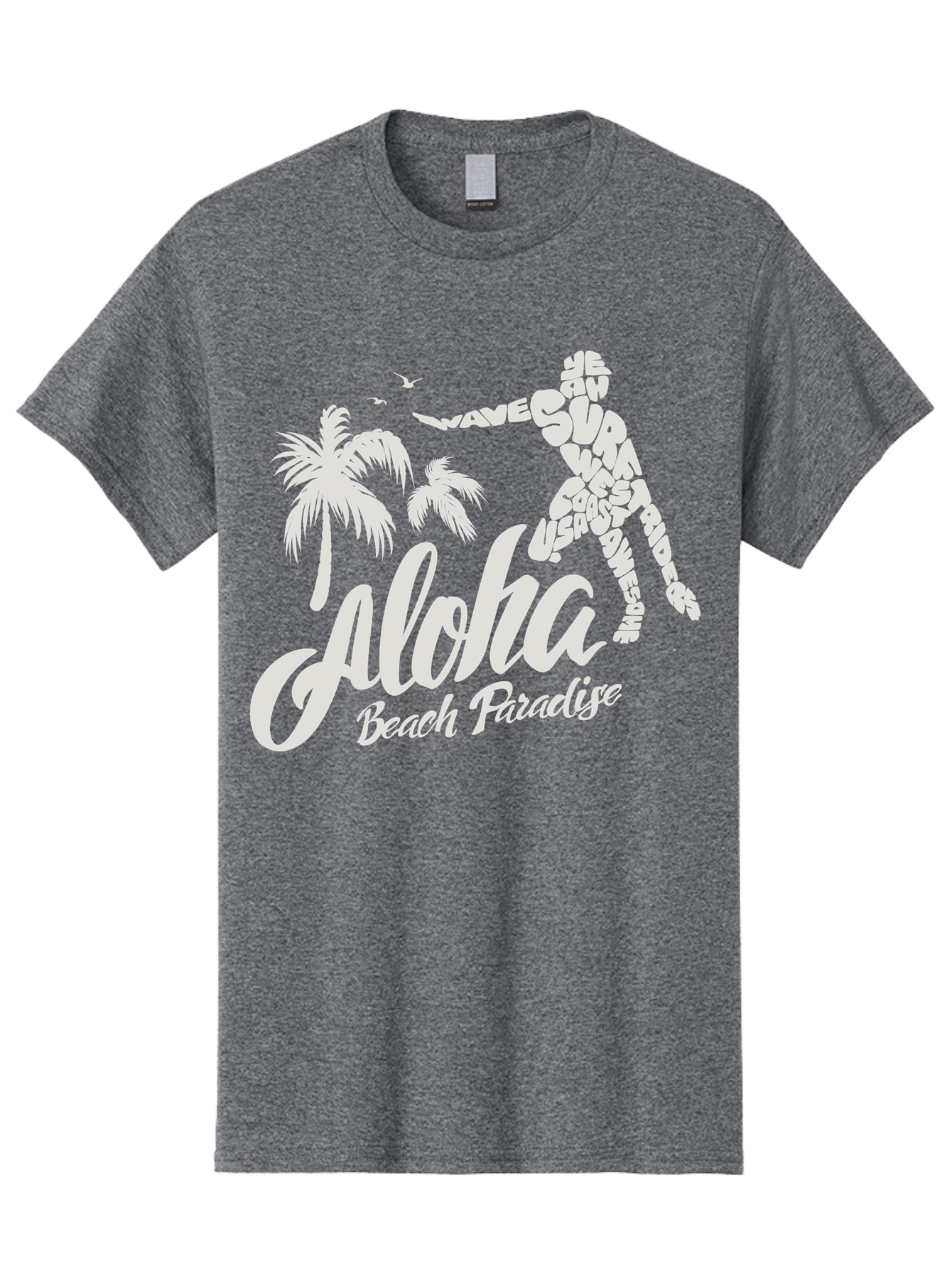 Aloha-Beach-Paradise Men'S Graphic Tee, 100% Cotton, Comfortable Casual Summer Wear, Machine Washable, Surfer Silhouette, Tropical Getaway, Beach Vacation, Surfing Culture, Wave Riding, Aloha Spirit, Island Vibes, Palm Trees, Beach Paradise, Aac368 7