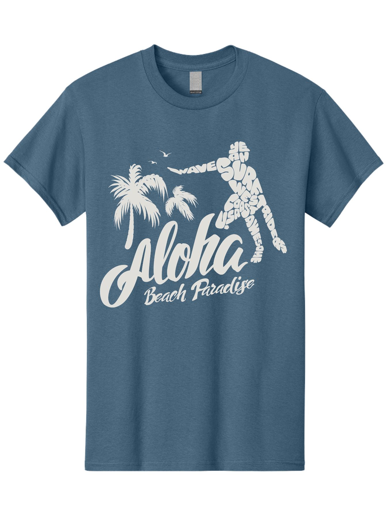 Aloha-Beach-Paradise Men'S Graphic Tee, 100% Cotton, Comfortable Casual Summer Wear, Machine Washable, Surfer Silhouette, Tropical Getaway, Beach Vacation, Surfing Culture, Wave Riding, Aloha Spirit, Island Vibes, Palm Trees, Beach Paradise, Aac368 3