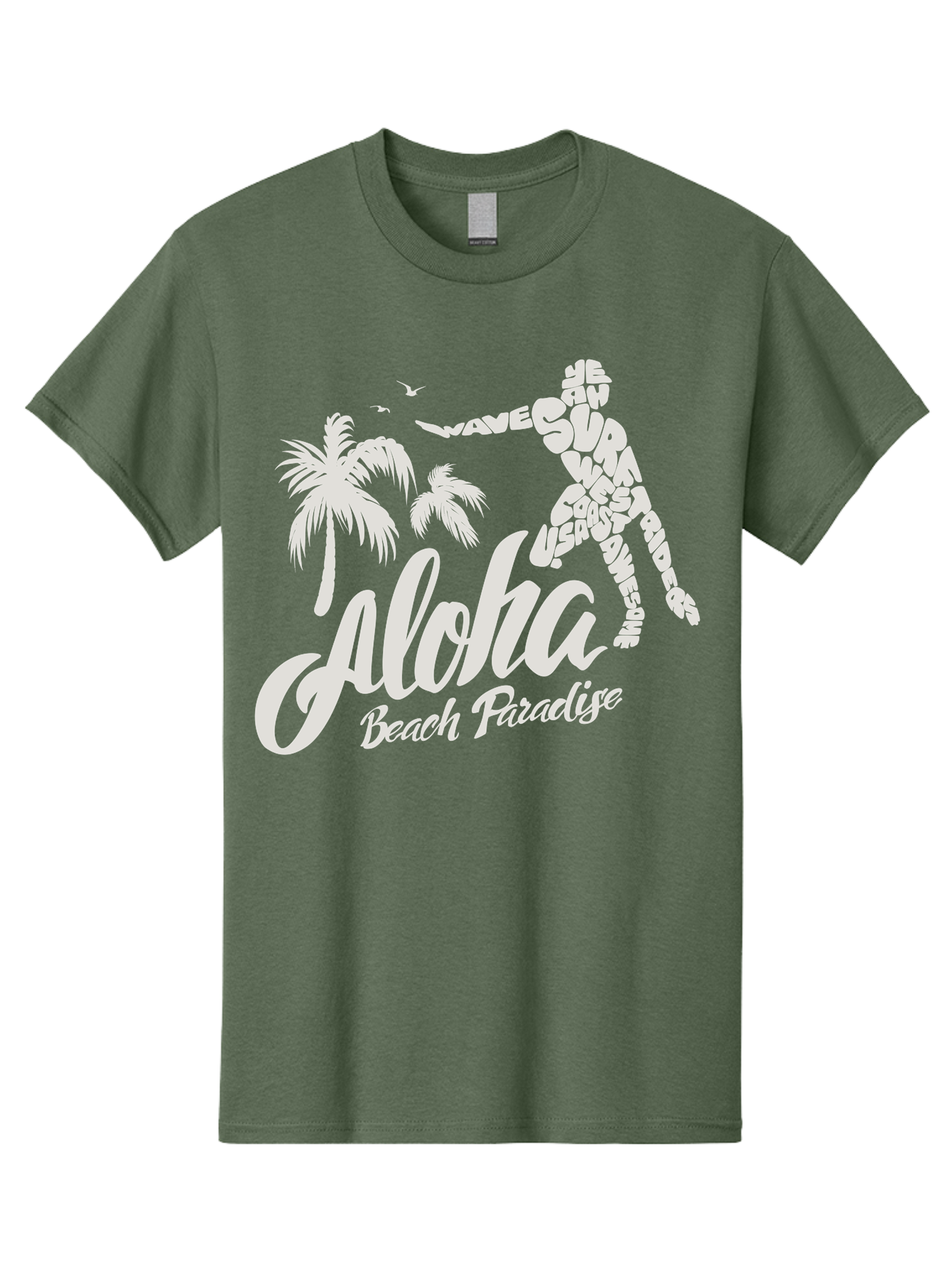 Aloha-Beach-Paradise Men'S Graphic Tee, 100% Cotton, Comfortable Casual Summer Wear, Machine Washable, Surfer Silhouette, Tropical Getaway, Beach Vacation, Surfing Culture, Wave Riding, Aloha Spirit, Island Vibes, Palm Trees, Beach Paradise, Aac368 1