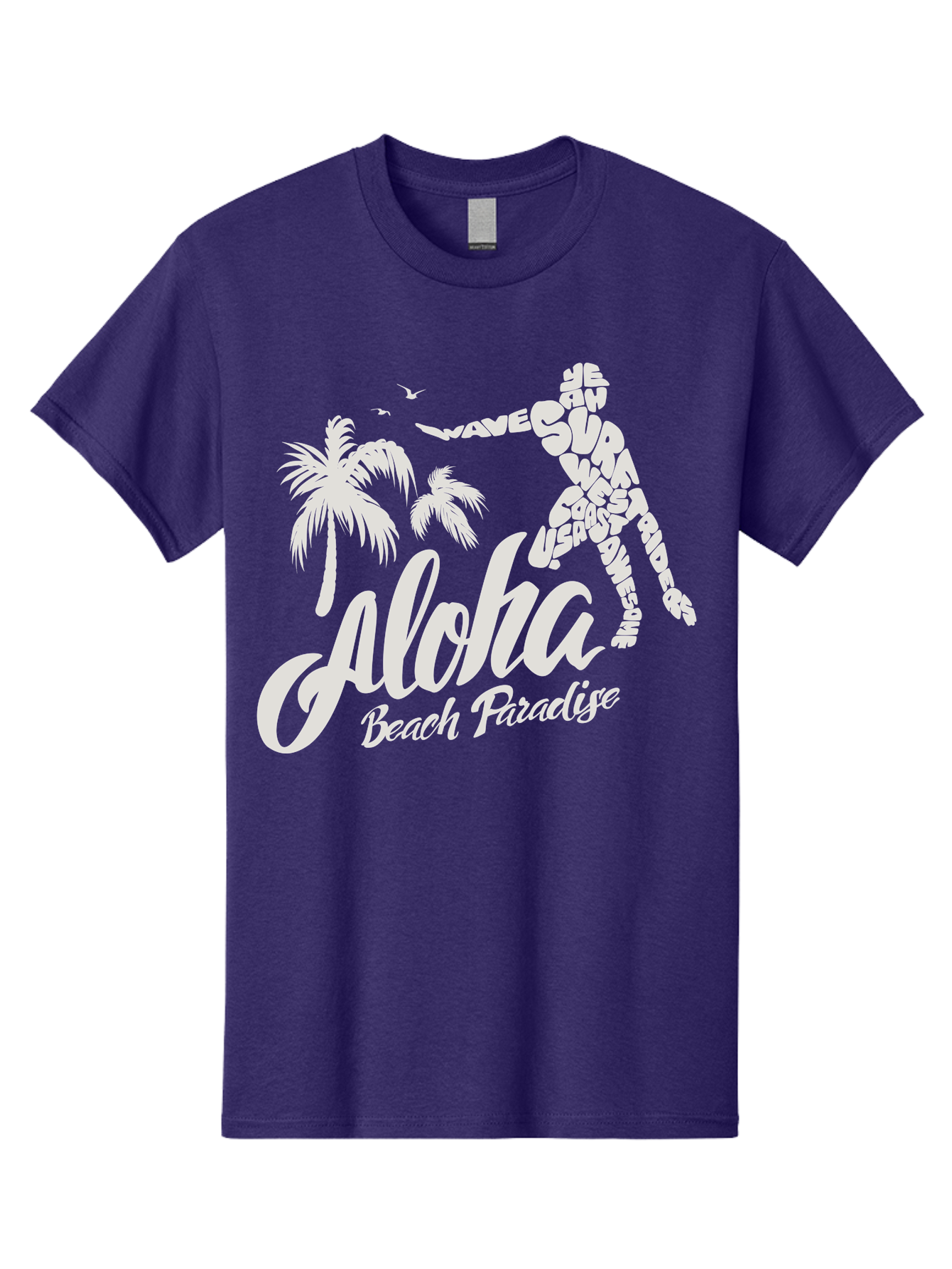 Aloha-Beach-Paradise Men'S Graphic Tee, 100% Cotton, Comfortable Casual Summer Wear, Machine Washable, Surfer Silhouette, Tropical Getaway, Beach Vacation, Surfing Culture, Wave Riding, Aloha Spirit, Island Vibes, Palm Trees, Beach Paradise, Aac368 11
