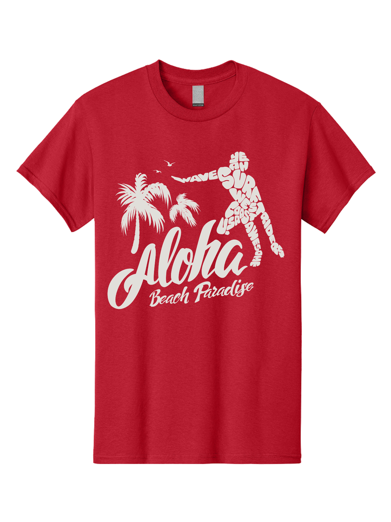 Aloha-Beach-Paradise Men'S Graphic Tee, 100% Cotton, Comfortable Casual Summer Wear, Machine Washable, Surfer Silhouette, Tropical Getaway, Beach Vacation, Surfing Culture, Wave Riding, Aloha Spirit, Island Vibes, Palm Trees, Beach Paradise, Aac368 19