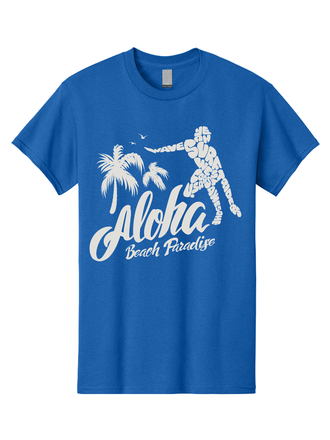 Aloha-Beach-Paradise Men'S Graphic Tee, 100% Cotton, Comfortable Casual Summer Wear, Machine Washable, Surfer Silhouette, Tropical Getaway, Beach Vacation, Surfing Culture, Wave Riding, Aloha Spirit, Island Vibes, Palm Trees, Beach Paradise, Aac368 29