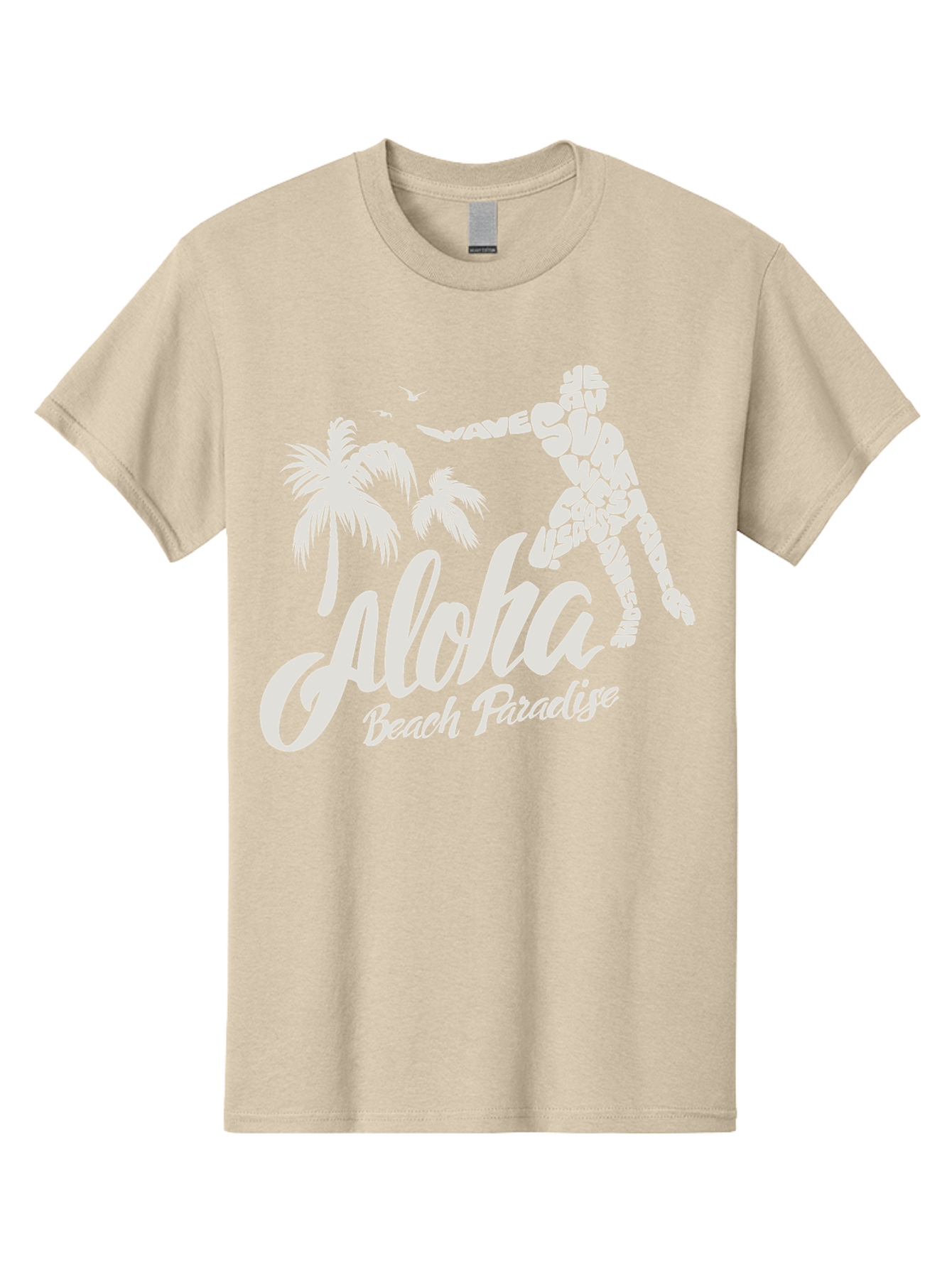 Aloha-Beach-Paradise Men'S Graphic Tee, 100% Cotton, Comfortable Casual Summer Wear, Machine Washable, Surfer Silhouette, Tropical Getaway, Beach Vacation, Surfing Culture, Wave Riding, Aloha Spirit, Island Vibes, Palm Trees, Beach Paradise, Aac368 5
