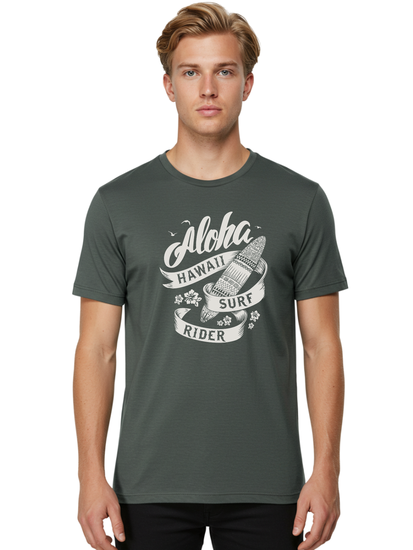 Aloha-Hawaii-Surf-Rider Men'S Graphic Tee, 100% Cotton, Comfortable Casual Summer Wear, Machine Washable, Surfboard Graphic, Hawaii Surf Culture, Aloha Spirit, Surfer Lifestyle, Tropical Vibes, Beachy Keiki, Surfing Adventure, Aac369 14
