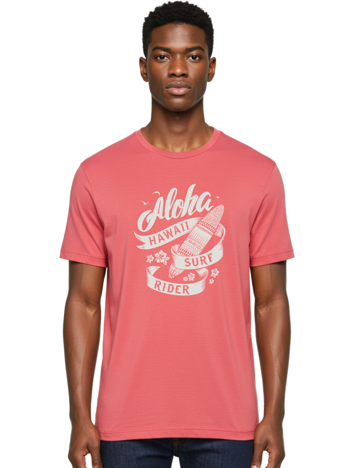 Aloha-Hawaii-Surf-Rider Men'S Graphic Tee, 100% Cotton, Comfortable Casual Summer Wear, Machine Washable, Surfboard Graphic, Hawaii Surf Culture, Aloha Spirit, Surfer Lifestyle, Tropical Vibes, Beachy Keiki, Surfing Adventure, Aac369 26
