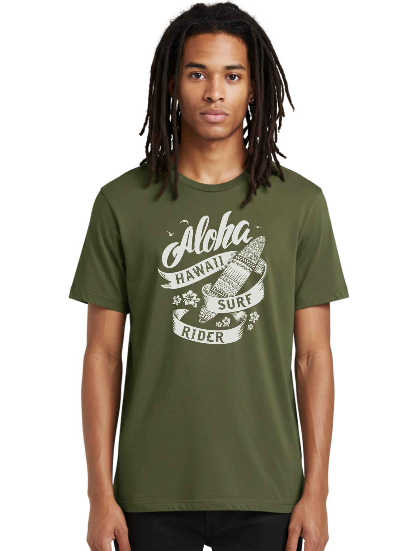 Aloha-Hawaii-Surf-Rider Men'S Graphic Tee, 100% Cotton, Comfortable Casual Summer Wear, Machine Washable, Surfboard Graphic, Hawaii Surf Culture, Aloha Spirit, Surfer Lifestyle, Tropical Vibes, Beachy Keiki, Surfing Adventure, Aac369 18