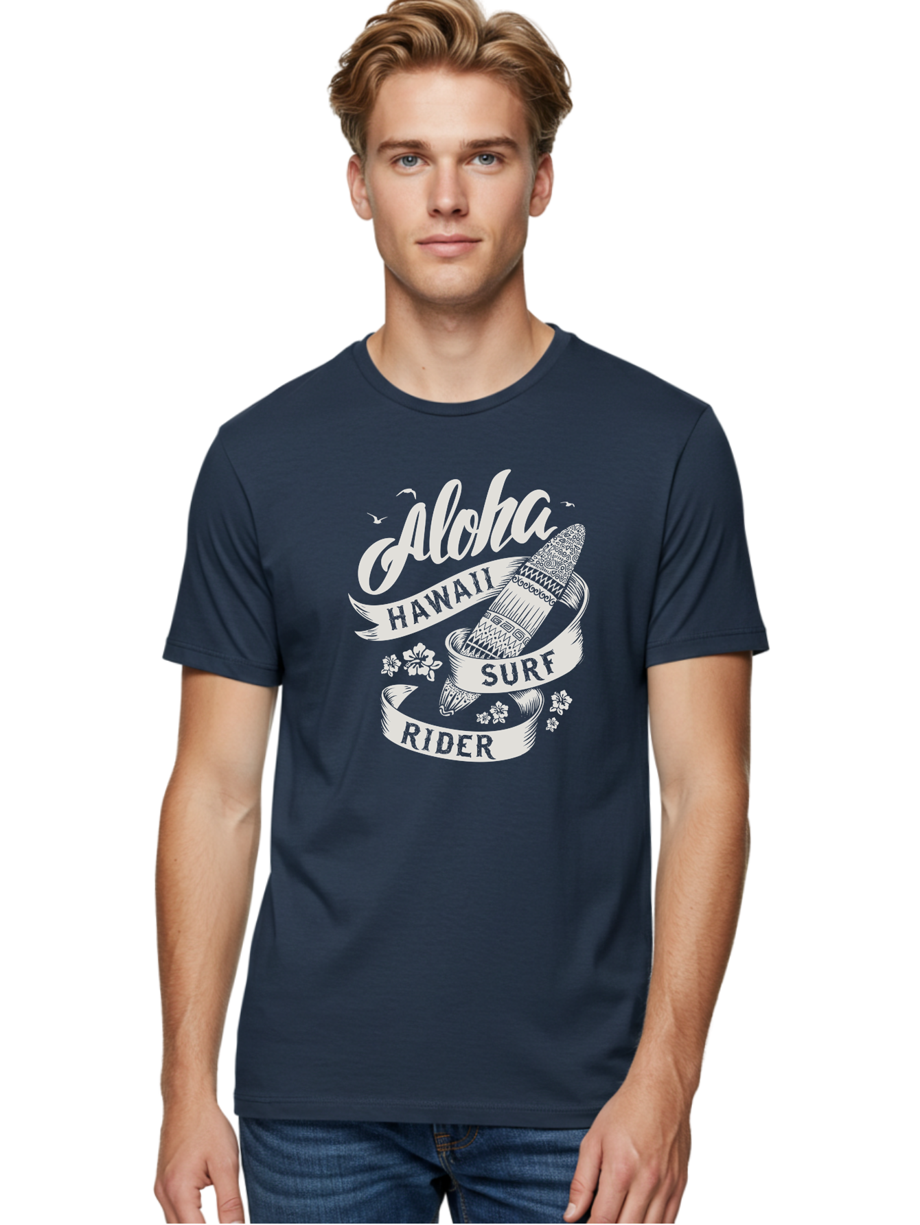 Aloha-Hawaii-Surf-Rider Men'S Graphic Tee, 100% Cotton, Comfortable Casual Summer Wear, Machine Washable, Surfboard Graphic, Hawaii Surf Culture, Aloha Spirit, Surfer Lifestyle, Tropical Vibes, Beachy Keiki, Surfing Adventure, Aac369 4