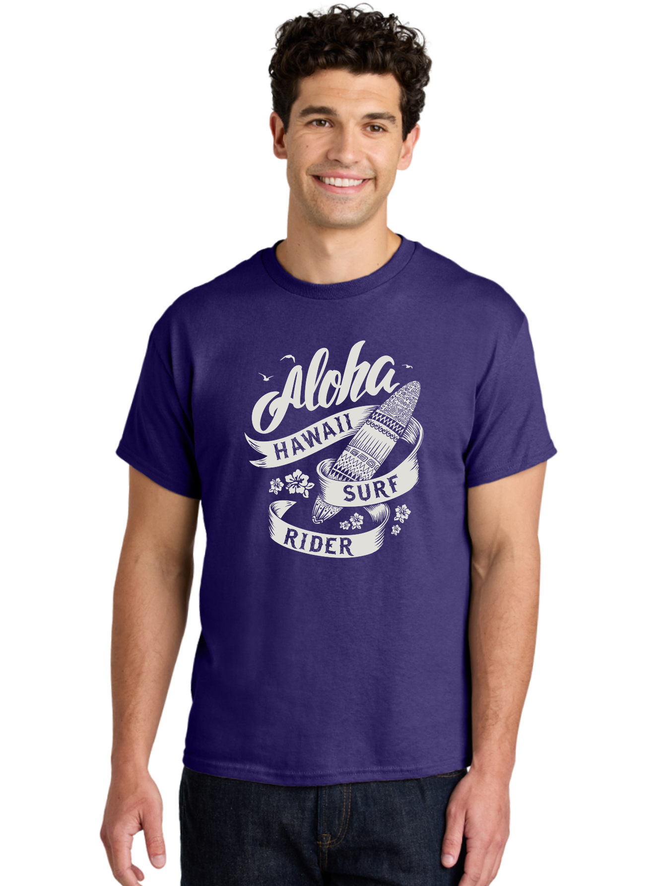 Aloha-Hawaii-Surf-Rider Men'S Graphic Tee, 100% Cotton, Comfortable Casual Summer Wear, Machine Washable, Surfboard Graphic, Hawaii Surf Culture, Aloha Spirit, Surfer Lifestyle, Tropical Vibes, Beachy Keiki, Surfing Adventure, Aac369 24