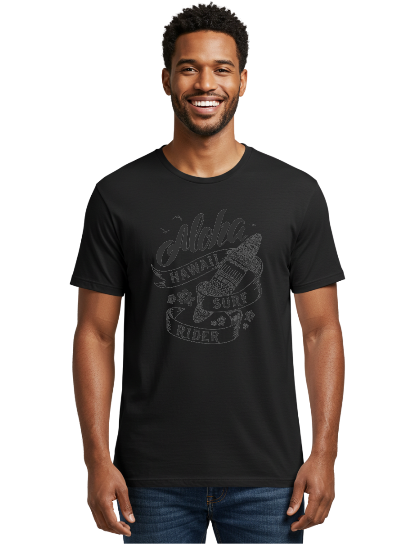 Aloha-Surf-Rider Men'S Graphic Tee, 100% Cotton, Comfortable Casual Summer Wear, Machine Washable, Hawaii Surf Rider, Surfboard, Tropical Vibes, Hawaii Vacation, Surfing Culture, Hawaii Tourism, Tropical Flowers, Aloha Spirit, Beach Lifestyle, Aac370 2