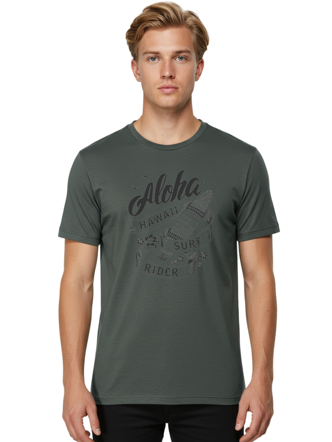 Aloha-Surf-Rider Men'S Graphic Tee, 100% Cotton, Comfortable Casual Summer Wear, Machine Washable, Hawaii Surf Rider, Surfboard, Tropical Vibes, Hawaii Vacation, Surfing Culture, Hawaii Tourism, Tropical Flowers, Aloha Spirit, Beach Lifestyle, Aac370 6