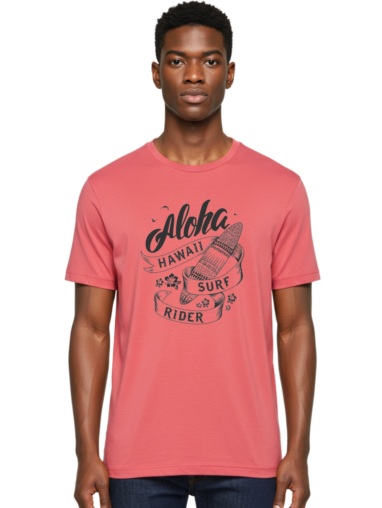 Aloha-Surf-Rider Men'S Graphic Tee, 100% Cotton, Comfortable Casual Summer Wear, Machine Washable, Hawaii Surf Rider, Surfboard, Tropical Vibes, Hawaii Vacation, Surfing Culture, Hawaii Tourism, Tropical Flowers, Aloha Spirit, Beach Lifestyle, Aac370 28
