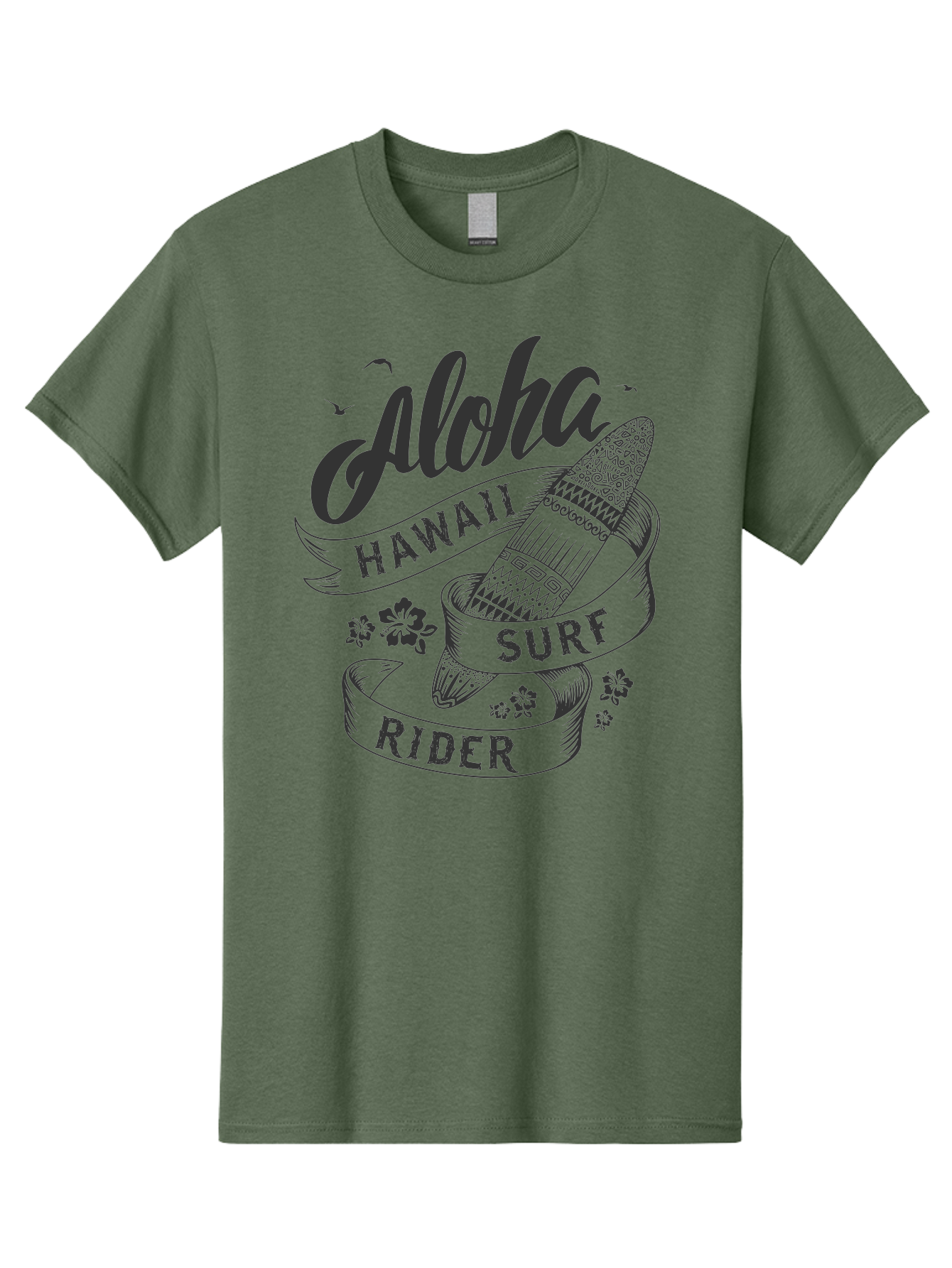 Aloha-Surf-Rider Men'S Graphic Tee, 100% Cotton, Comfortable Casual Summer Wear, Machine Washable, Hawaii Surf Rider, Surfboard, Tropical Vibes, Hawaii Vacation, Surfing Culture, Hawaii Tourism, Tropical Flowers, Aloha Spirit, Beach Lifestyle, Aac370 3