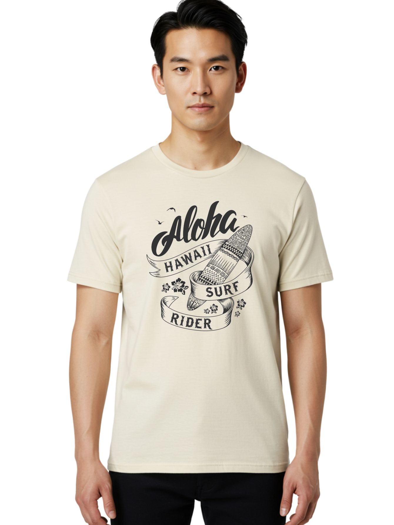 Aloha-Surf-Rider Men'S Graphic Tee, 100% Cotton, Comfortable Casual Summer Wear, Machine Washable, Hawaii Surf Rider, Surfboard, Tropical Vibes, Hawaii Vacation, Surfing Culture, Hawaii Tourism, Tropical Flowers, Aloha Spirit, Beach Lifestyle, Aac370 12
