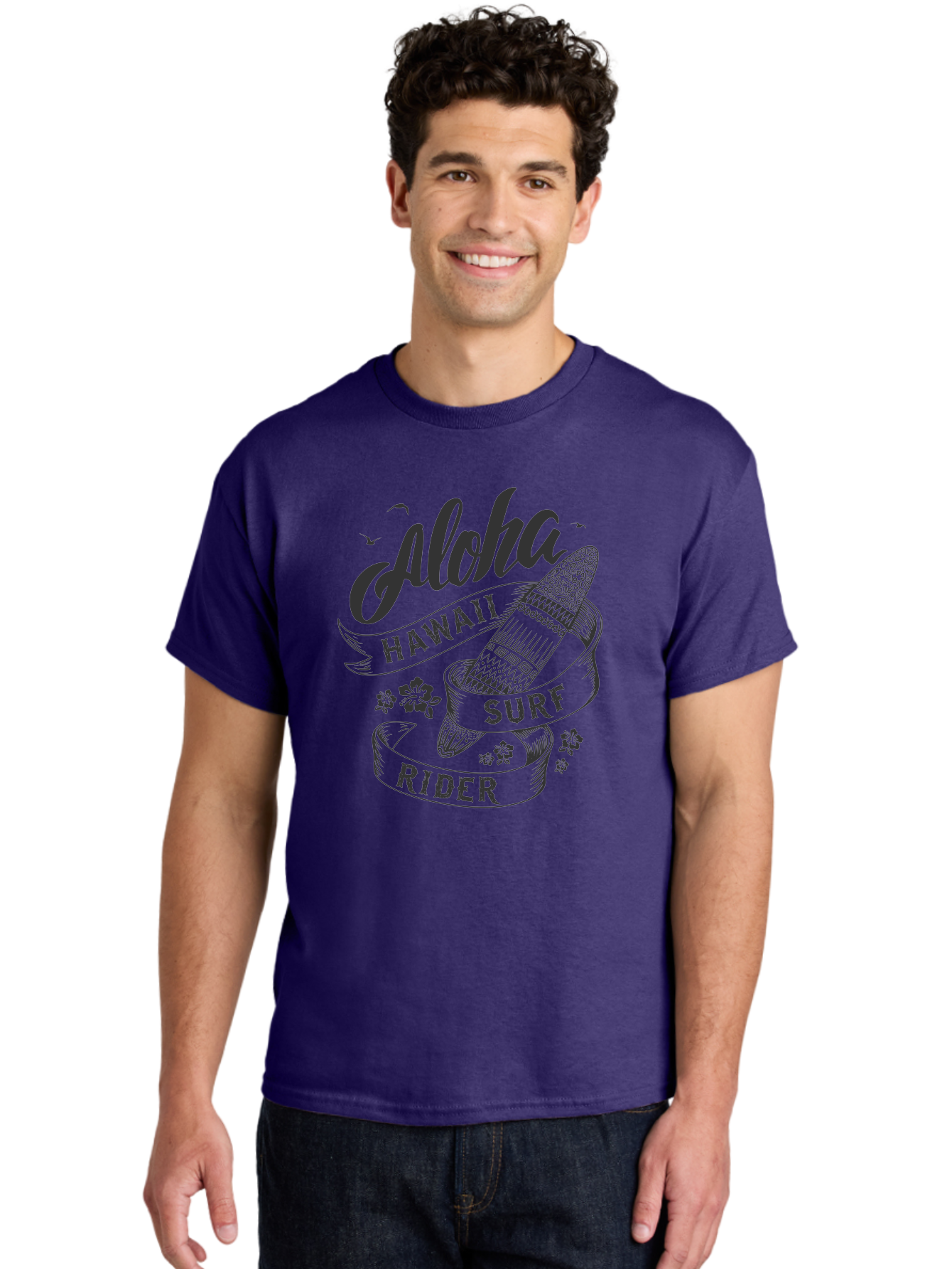 Aloha-Surf-Rider Men'S Graphic Tee, 100% Cotton, Comfortable Casual Summer Wear, Machine Washable, Hawaii Surf Rider, Surfboard, Tropical Vibes, Hawaii Vacation, Surfing Culture, Hawaii Tourism, Tropical Flowers, Aloha Spirit, Beach Lifestyle, Aac370 22
