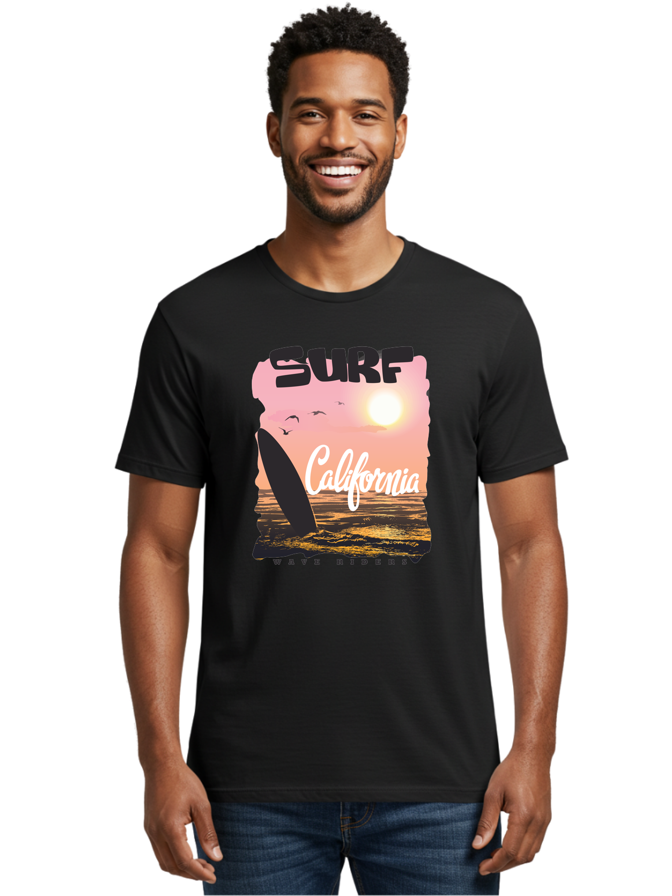 Surf-California Men'S Graphic Tee, 100% Cotton, Comfortable Casual Summer Wear, Machine Washable, Surfing In California, Wave Riders, Beach Life, Surfers Paradise, Coastal Scenery, Sunset Over The Ocean, Seagulls Flying, Aac372 10