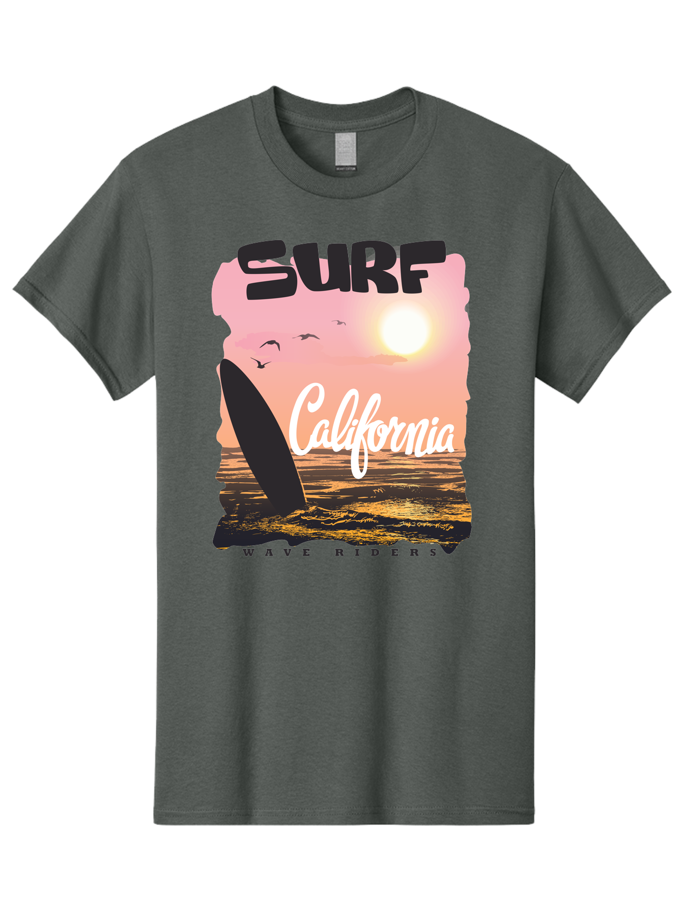Surf-California Men'S Graphic Tee, 100% Cotton, Comfortable Casual Summer Wear, Machine Washable, Surfing In California, Wave Riders, Beach Life, Surfers Paradise, Coastal Scenery, Sunset Over The Ocean, Seagulls Flying, Aac372 7