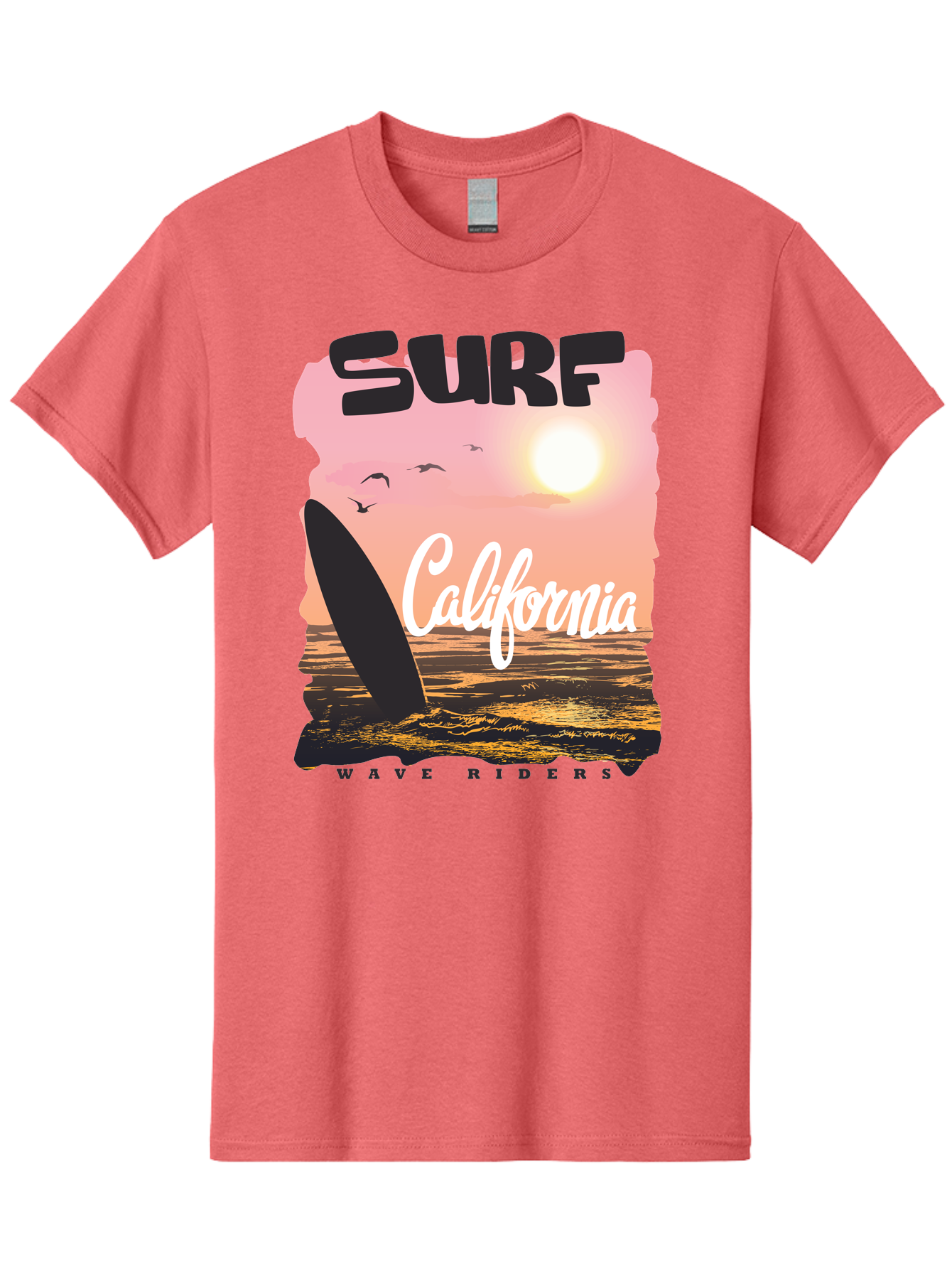 Surf-California Men'S Graphic Tee, 100% Cotton, Comfortable Casual Summer Wear, Machine Washable, Surfing In California, Wave Riders, Beach Life, Surfers Paradise, Coastal Scenery, Sunset Over The Ocean, Seagulls Flying, Aac372 19