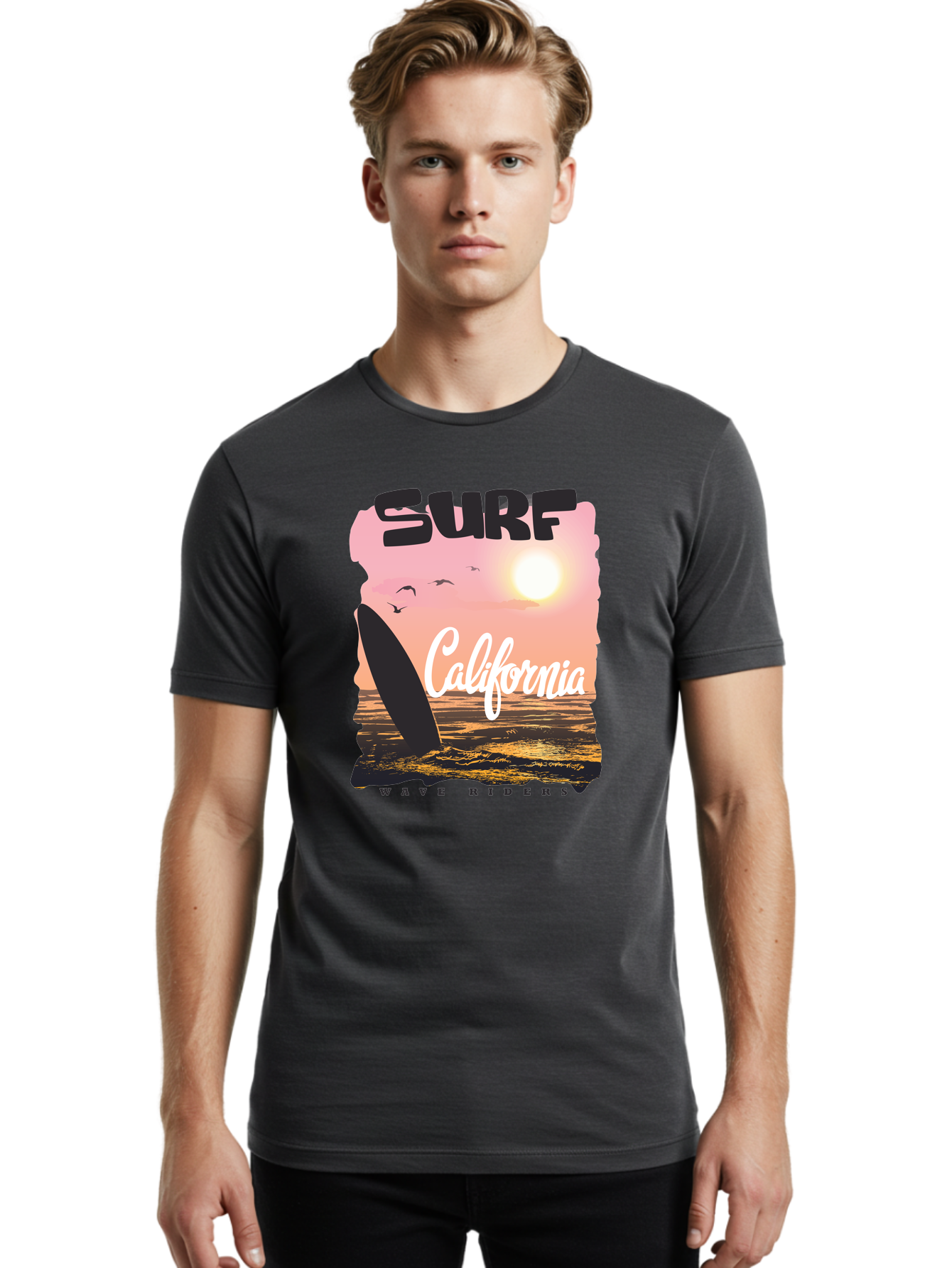 Surf-California Men'S Graphic Tee, 100% Cotton, Comfortable Casual Summer Wear, Machine Washable, Surfing In California, Wave Riders, Beach Life, Surfers Paradise, Coastal Scenery, Sunset Over The Ocean, Seagulls Flying, Aac372 22