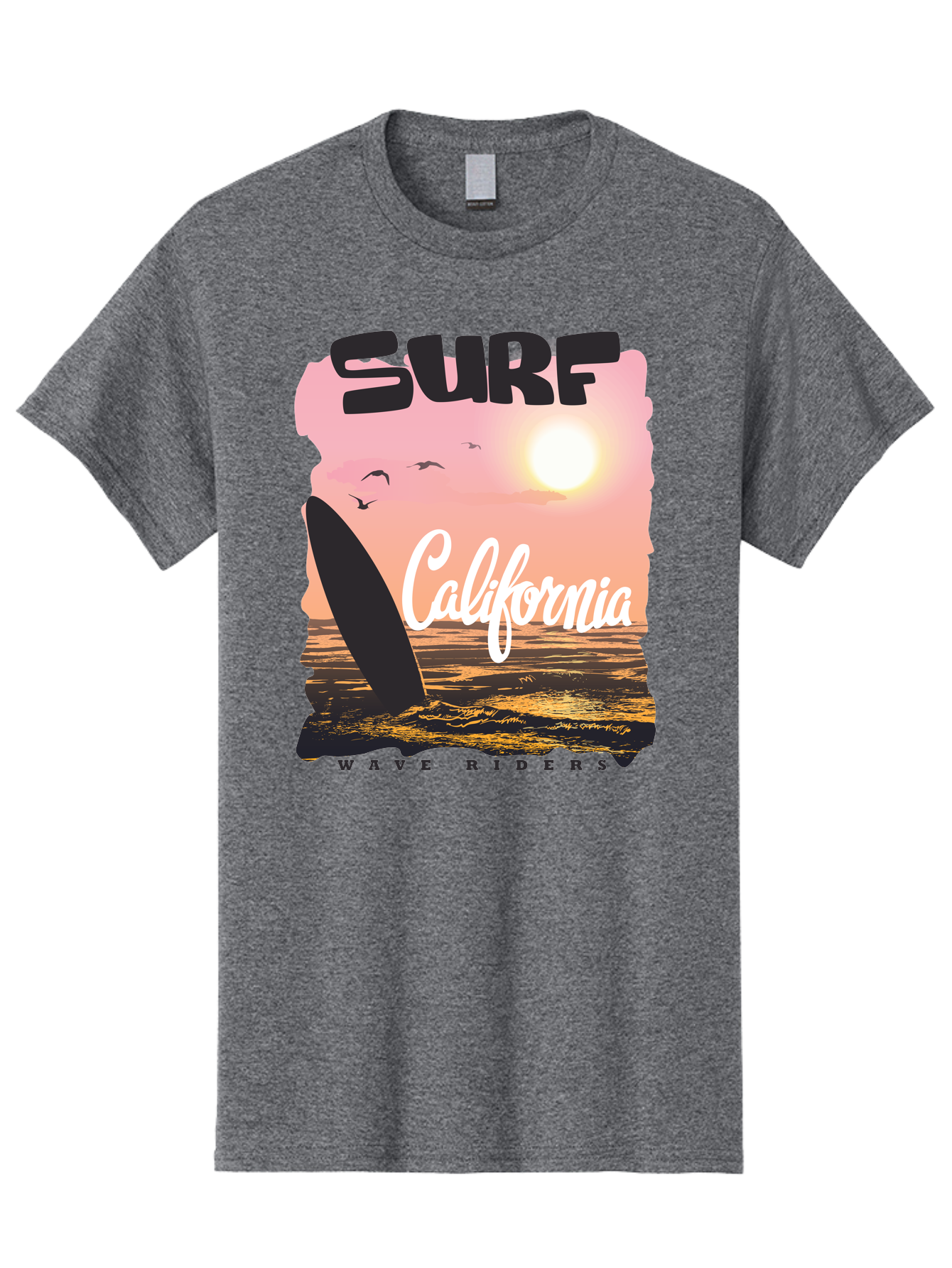 Surf-California Men'S Graphic Tee, 100% Cotton, Comfortable Casual Summer Wear, Machine Washable, Surfing In California, Wave Riders, Beach Life, Surfers Paradise, Coastal Scenery, Sunset Over The Ocean, Seagulls Flying, Aac372 3