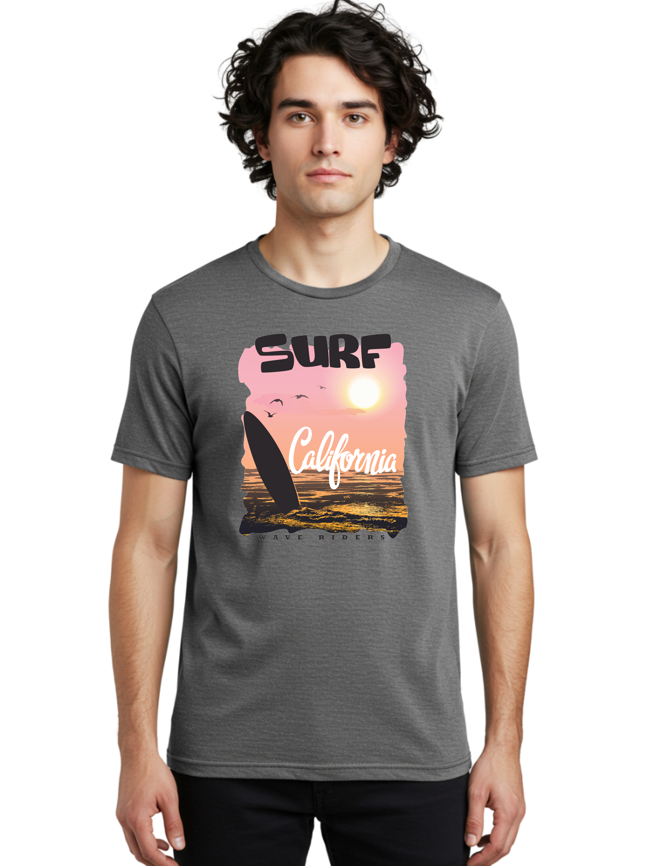 Surf-California Men'S Graphic Tee, 100% Cotton, Comfortable Casual Summer Wear, Machine Washable, Surfing In California, Wave Riders, Beach Life, Surfers Paradise, Coastal Scenery, Sunset Over The Ocean, Seagulls Flying, Aac372 4