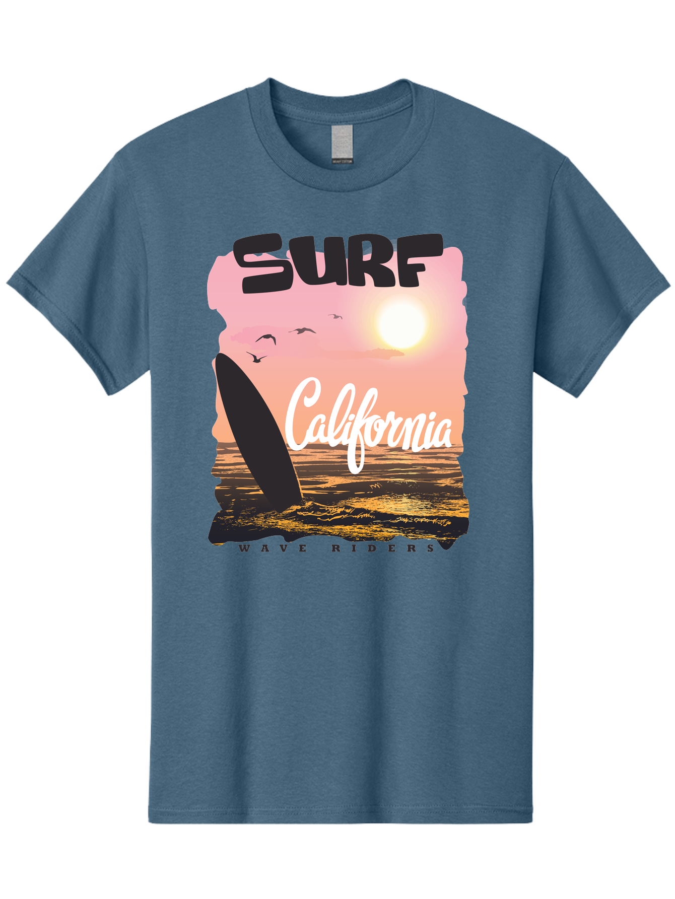 Surf-California Men'S Graphic Tee, 100% Cotton, Comfortable Casual Summer Wear, Machine Washable, Surfing In California, Wave Riders, Beach Life, Surfers Paradise, Coastal Scenery, Sunset Over The Ocean, Seagulls Flying, Aac372 17