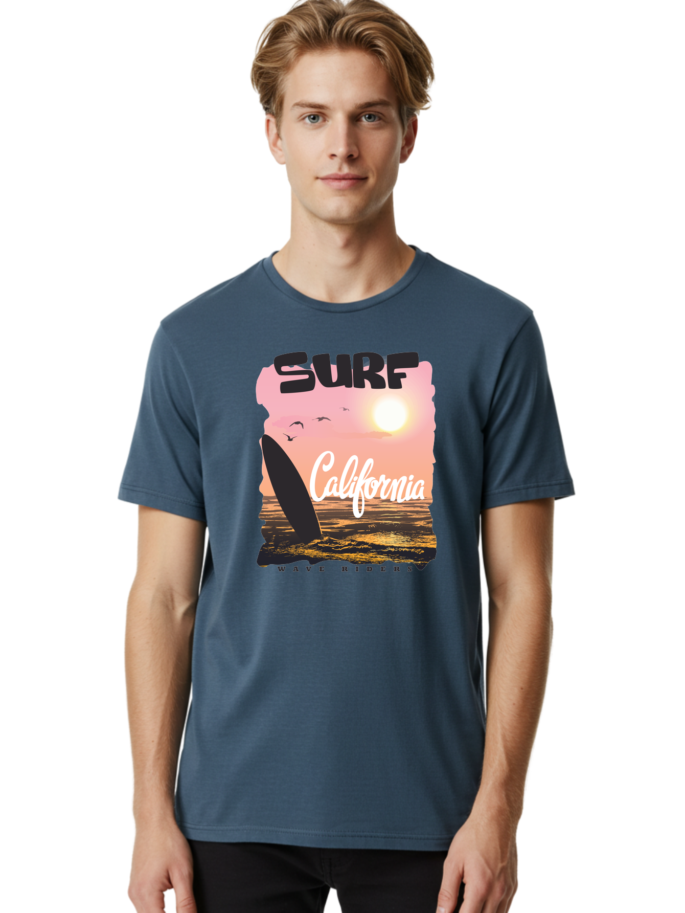 Surf-California Men'S Graphic Tee, 100% Cotton, Comfortable Casual Summer Wear, Machine Washable, Surfing In California, Wave Riders, Beach Life, Surfers Paradise, Coastal Scenery, Sunset Over The Ocean, Seagulls Flying, Aac372 18
