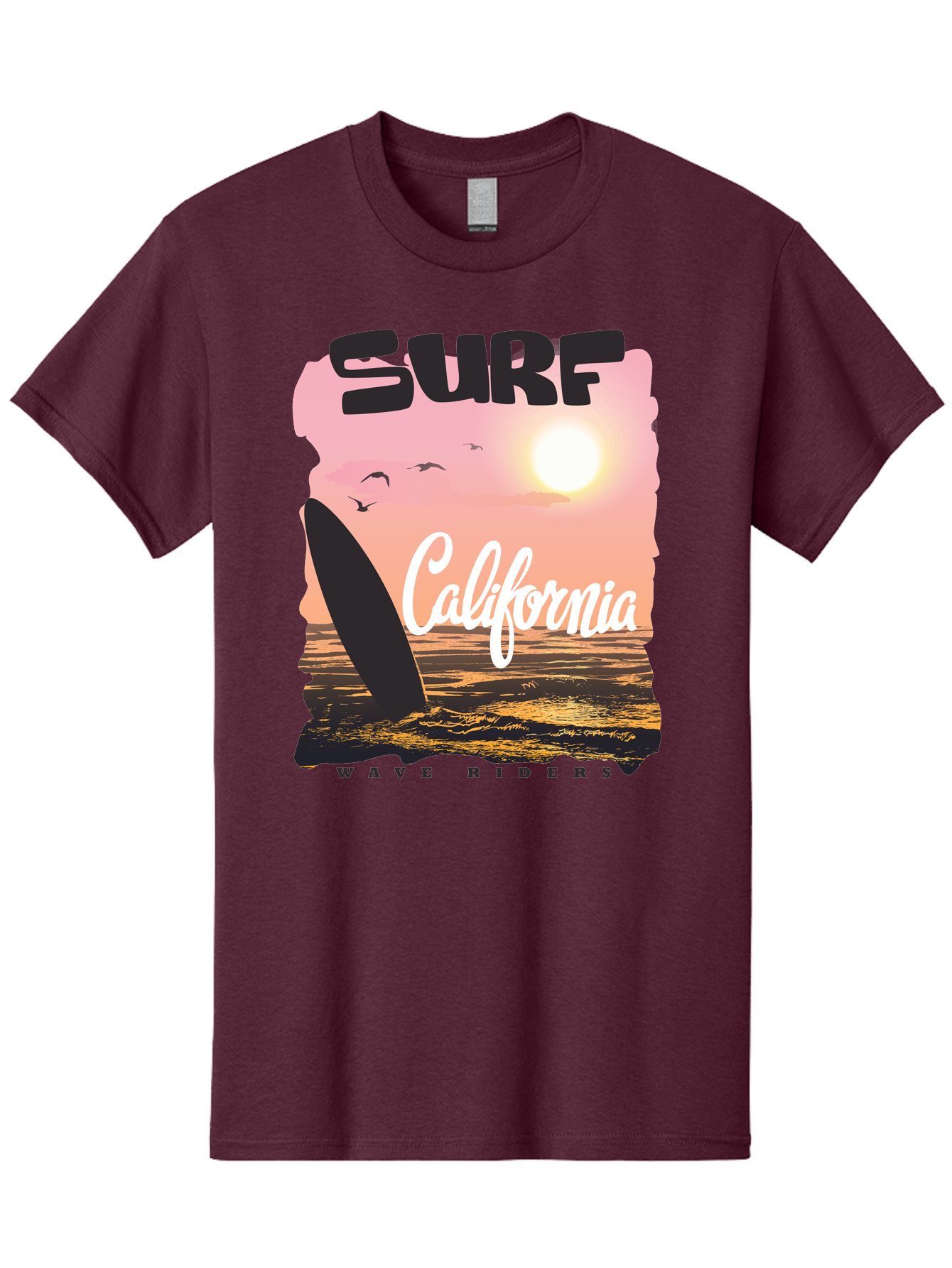 Surf-California Men'S Graphic Tee, 100% Cotton, Comfortable Casual Summer Wear, Machine Washable, Surfing In California, Wave Riders, Beach Life, Surfers Paradise, Coastal Scenery, Sunset Over The Ocean, Seagulls Flying, Aac372 23