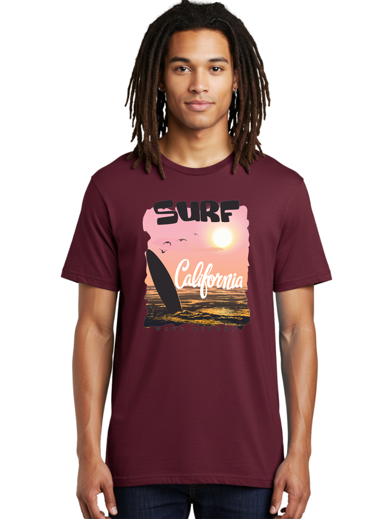 Surf-California Men'S Graphic Tee, 100% Cotton, Comfortable Casual Summer Wear, Machine Washable, Surfing In California, Wave Riders, Beach Life, Surfers Paradise, Coastal Scenery, Sunset Over The Ocean, Seagulls Flying, Aac372 24