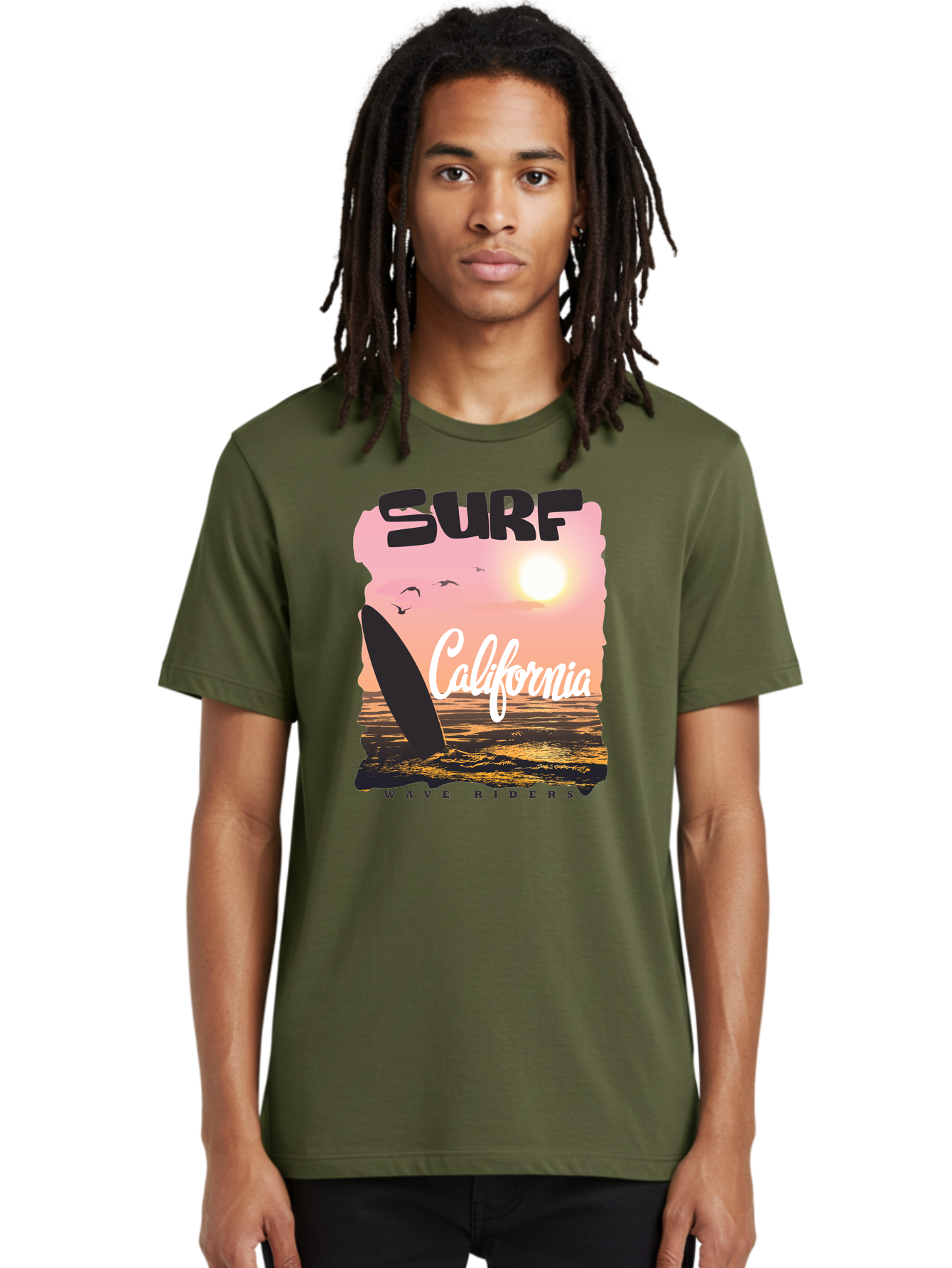 Surf-California Men'S Graphic Tee, 100% Cotton, Comfortable Casual Summer Wear, Machine Washable, Surfing In California, Wave Riders, Beach Life, Surfers Paradise, Coastal Scenery, Sunset Over The Ocean, Seagulls Flying, Aac372 16