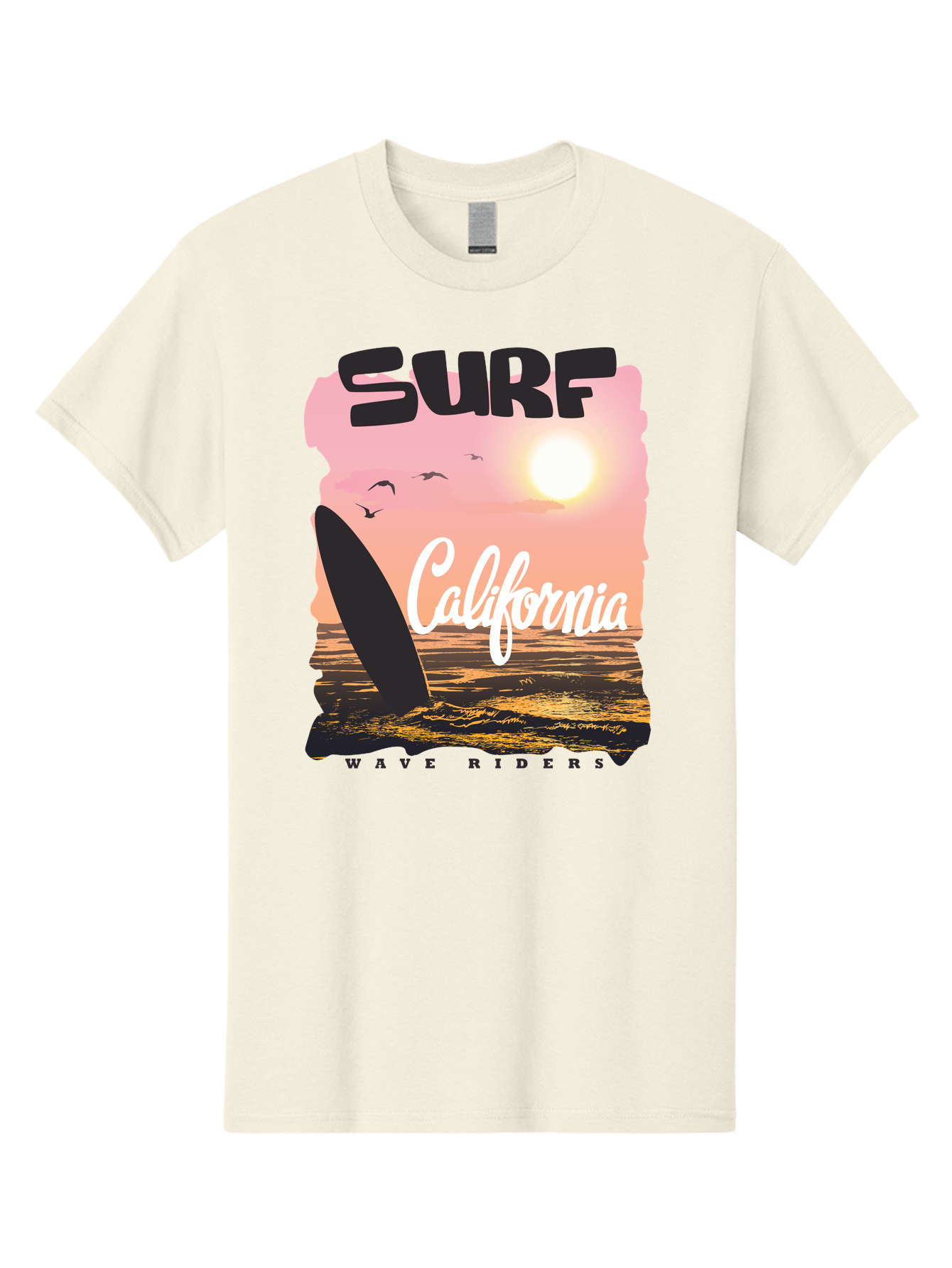 Surf-California Men'S Graphic Tee, 100% Cotton, Comfortable Casual Summer Wear, Machine Washable, Surfing In California, Wave Riders, Beach Life, Surfers Paradise, Coastal Scenery, Sunset Over The Ocean, Seagulls Flying, Aac372 5