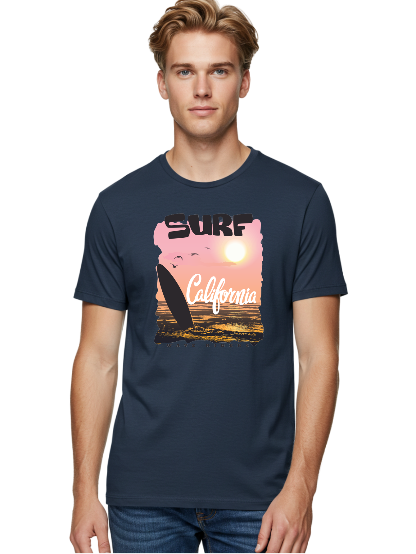 Surf-California Men'S Graphic Tee, 100% Cotton, Comfortable Casual Summer Wear, Machine Washable, Surfing In California, Wave Riders, Beach Life, Surfers Paradise, Coastal Scenery, Sunset Over The Ocean, Seagulls Flying, Aac372 30