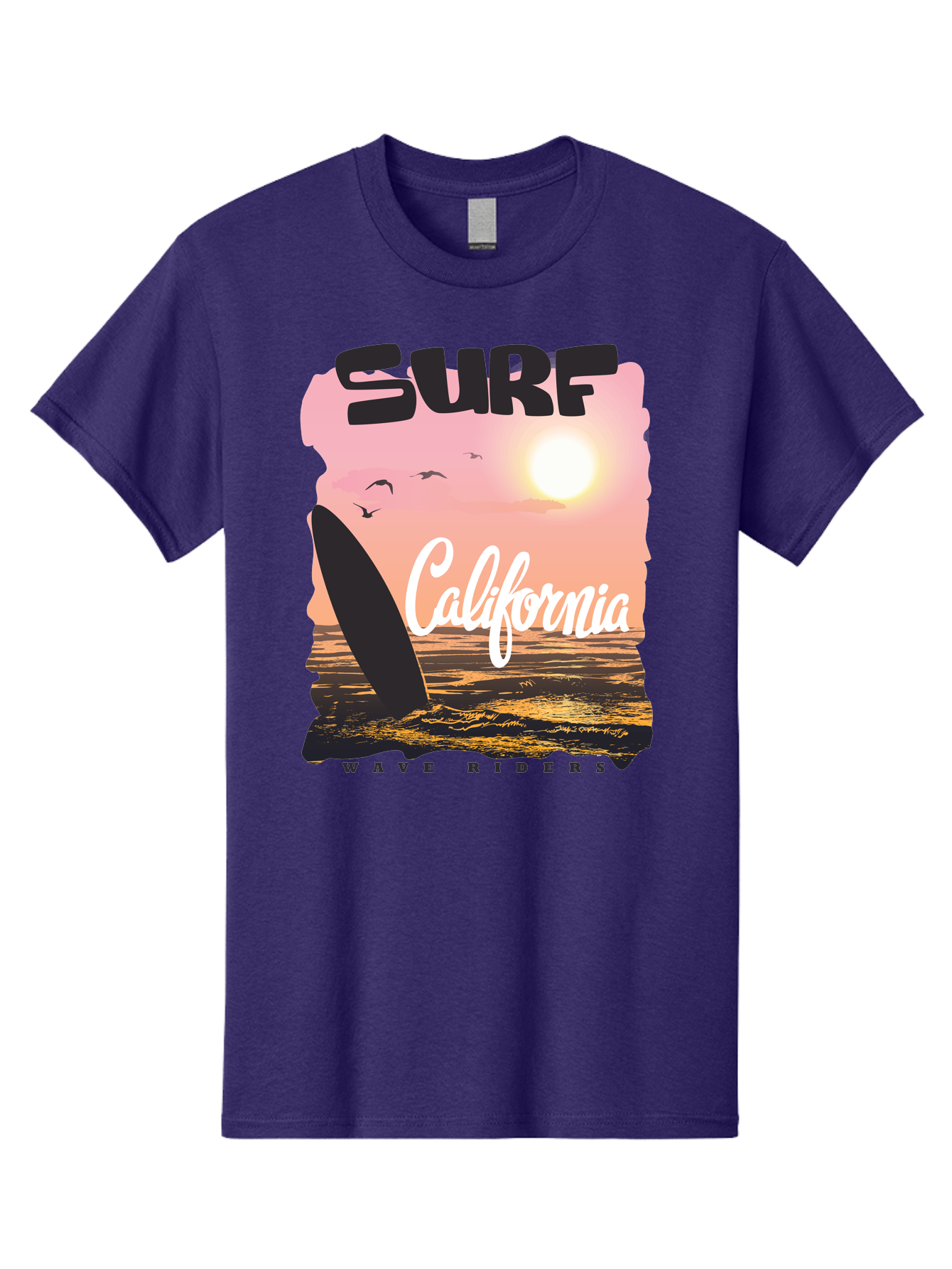 Surf-California Men'S Graphic Tee, 100% Cotton, Comfortable Casual Summer Wear, Machine Washable, Surfing In California, Wave Riders, Beach Life, Surfers Paradise, Coastal Scenery, Sunset Over The Ocean, Seagulls Flying, Aac372 25