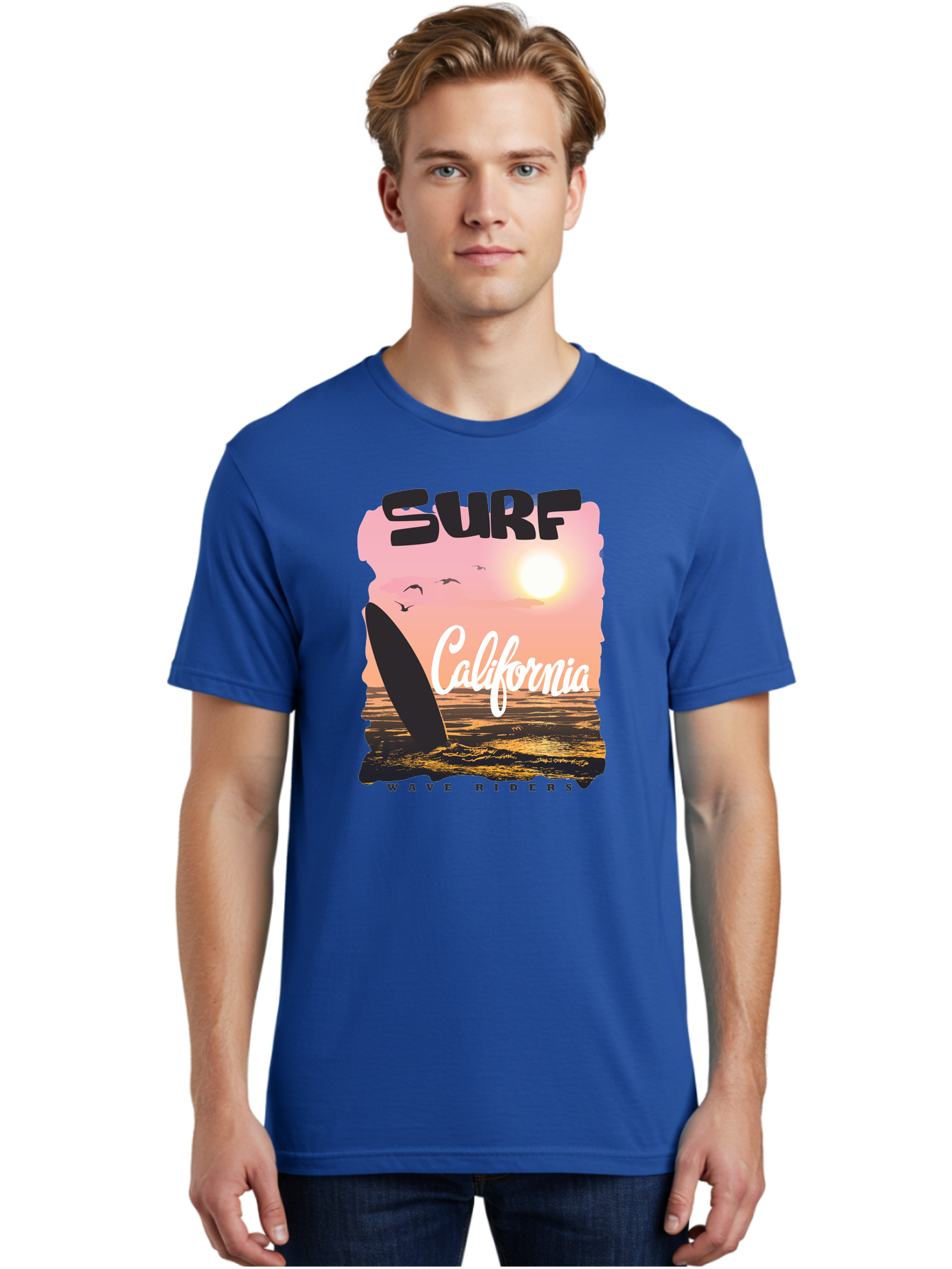 Surf-California Men'S Graphic Tee, 100% Cotton, Comfortable Casual Summer Wear, Machine Washable, Surfing In California, Wave Riders, Beach Life, Surfers Paradise, Coastal Scenery, Sunset Over The Ocean, Seagulls Flying, Aac372 14