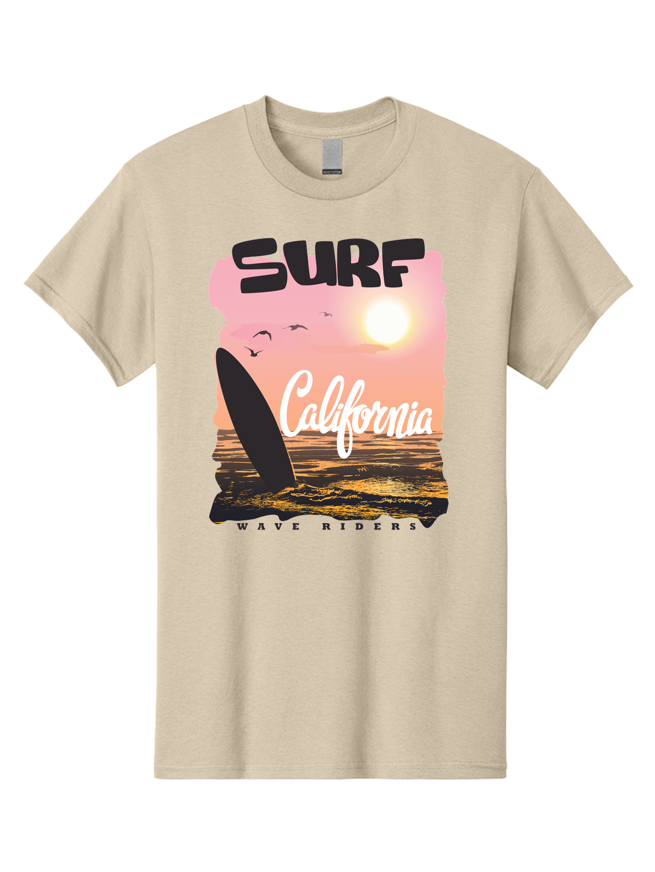 Surf-California Men'S Graphic Tee, 100% Cotton, Comfortable Casual Summer Wear, Machine Washable, Surfing In California, Wave Riders, Beach Life, Surfers Paradise, Coastal Scenery, Sunset Over The Ocean, Seagulls Flying, Aac372 11