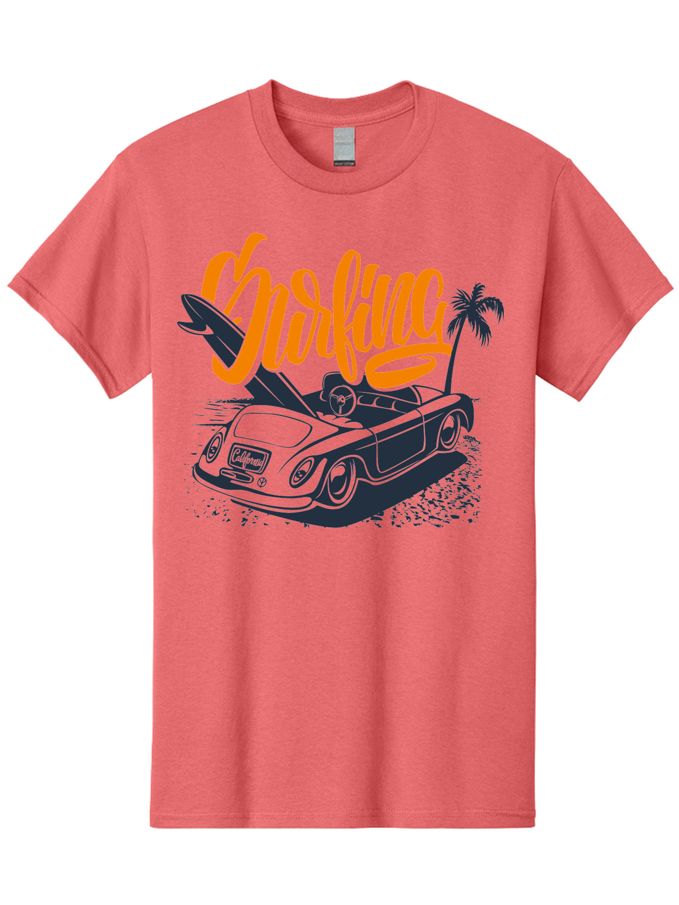Surfing Men'S Graphic Tee, 100% Cotton, Comfortable Casual Summer Wear, Machine Washable, Vintage Convertible Car, Surfing Culture, Beach Lifestyle, Retro Style, Surfboard On Car, Palm Tree, Summer Fun, Surf Vibes, Classic Automobile Aac373 9