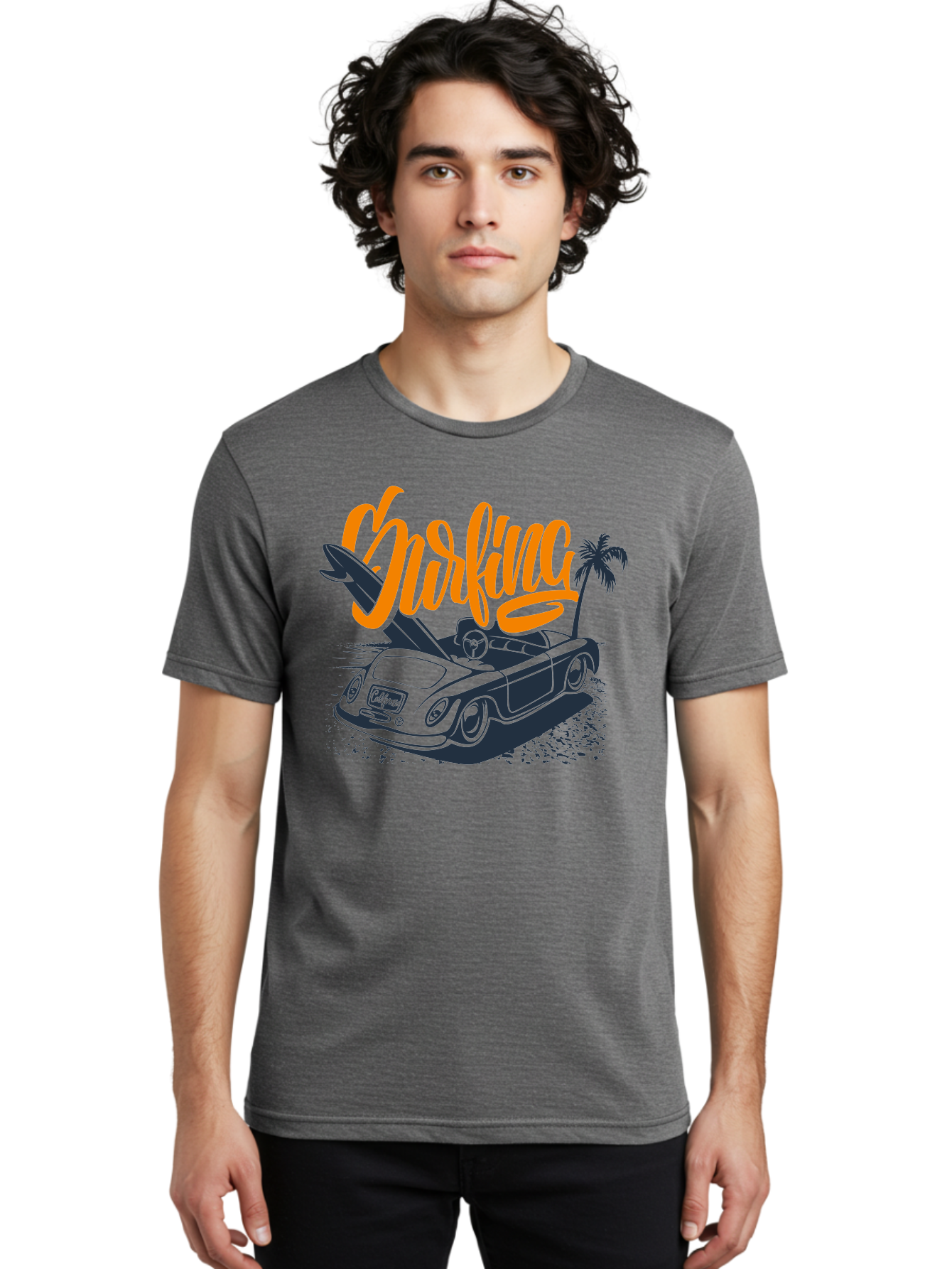 Surfing Men'S Graphic Tee, 100% Cotton, Comfortable Casual Summer Wear, Machine Washable, Vintage Convertible Car, Surfing Culture, Beach Lifestyle, Retro Style, Surfboard On Car, Palm Tree, Summer Fun, Surf Vibes, Classic Automobile Aac373 8
