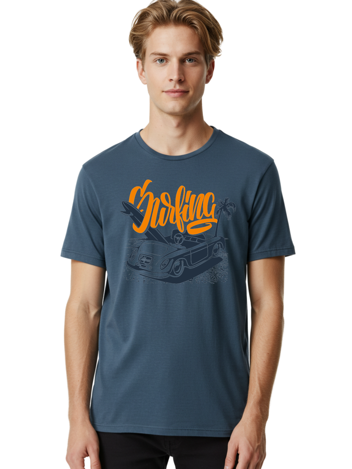 Surfing Men'S Graphic Tee, 100% Cotton, Comfortable Casual Summer Wear, Machine Washable, Vintage Convertible Car, Surfing Culture, Beach Lifestyle, Retro Style, Surfboard On Car, Palm Tree, Summer Fun, Surf Vibes, Classic Automobile Aac373 26
