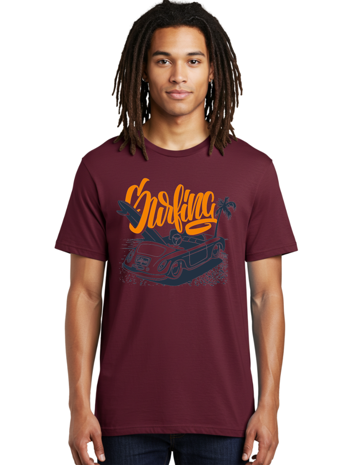 Surfing Men'S Graphic Tee, 100% Cotton, Comfortable Casual Summer Wear, Machine Washable, Vintage Convertible Car, Surfing Culture, Beach Lifestyle, Retro Style, Surfboard On Car, Palm Tree, Summer Fun, Surf Vibes, Classic Automobile Aac373 20