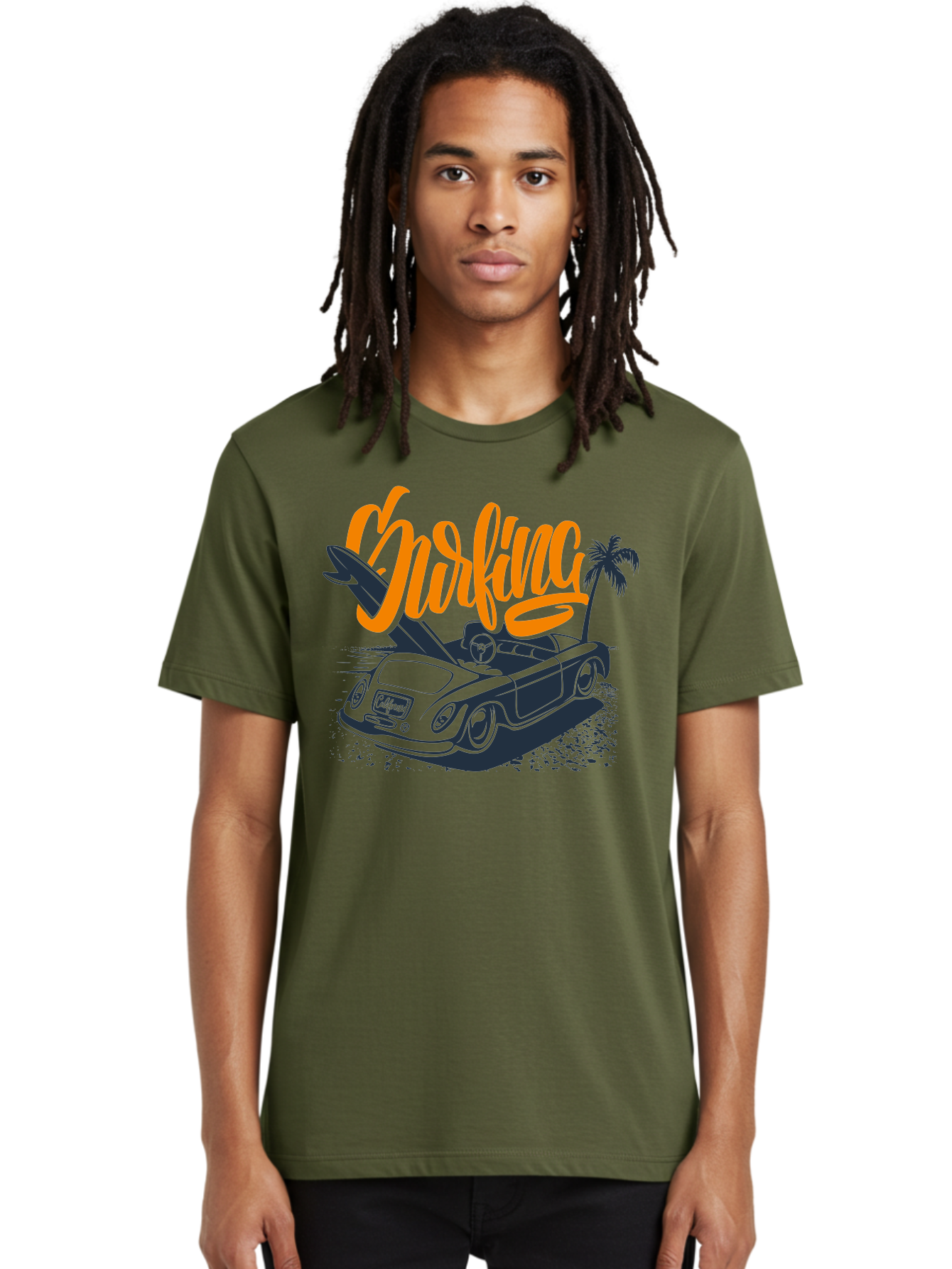 Surfing Men'S Graphic Tee, 100% Cotton, Comfortable Casual Summer Wear, Machine Washable, Vintage Convertible Car, Surfing Culture, Beach Lifestyle, Retro Style, Surfboard On Car, Palm Tree, Summer Fun, Surf Vibes, Classic Automobile Aac373 6
