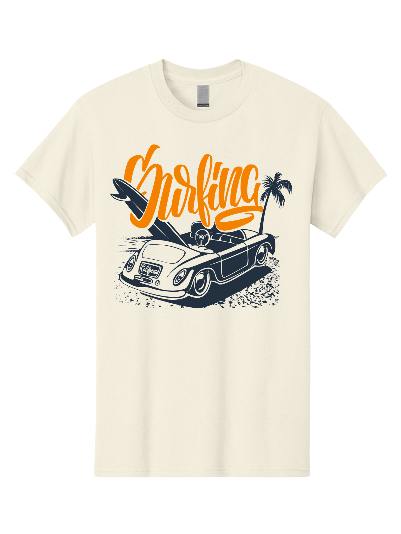 Surfing Men'S Graphic Tee, 100% Cotton, Comfortable Casual Summer Wear, Machine Washable, Vintage Convertible Car, Surfing Culture, Beach Lifestyle, Retro Style, Surfboard On Car, Palm Tree, Summer Fun, Surf Vibes, Classic Automobile Aac373 27