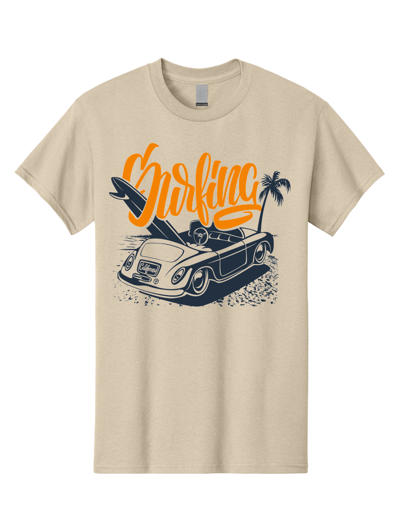 Surfing Men'S Graphic Tee, 100% Cotton, Comfortable Casual Summer Wear, Machine Washable, Vintage Convertible Car, Surfing Culture, Beach Lifestyle, Retro Style, Surfboard On Car, Palm Tree, Summer Fun, Surf Vibes, Classic Automobile Aac373 17