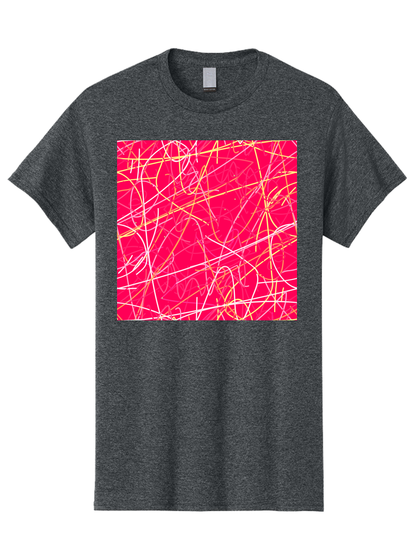 Abstract-Lines Men'S Graphic Tee, 100% Cotton, Comfortable Casual Summer Wear, Machine Washable, Abstract Art, Vibrant Pink Background, Swirling Lines, Dynamic Movement, Modern Design, Artistic Expression, Creative Wallpaper, Digital Art, Aac374 5