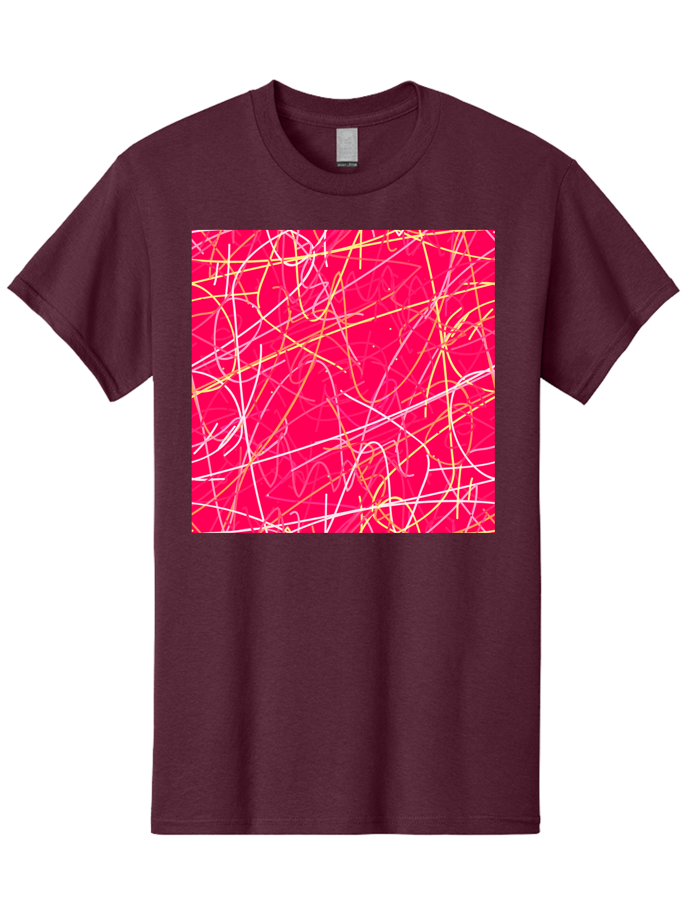 Abstract-Lines Men'S Graphic Tee, 100% Cotton, Comfortable Casual Summer Wear, Machine Washable, Abstract Art, Vibrant Pink Background, Swirling Lines, Dynamic Movement, Modern Design, Artistic Expression, Creative Wallpaper, Digital Art, Aac374 7