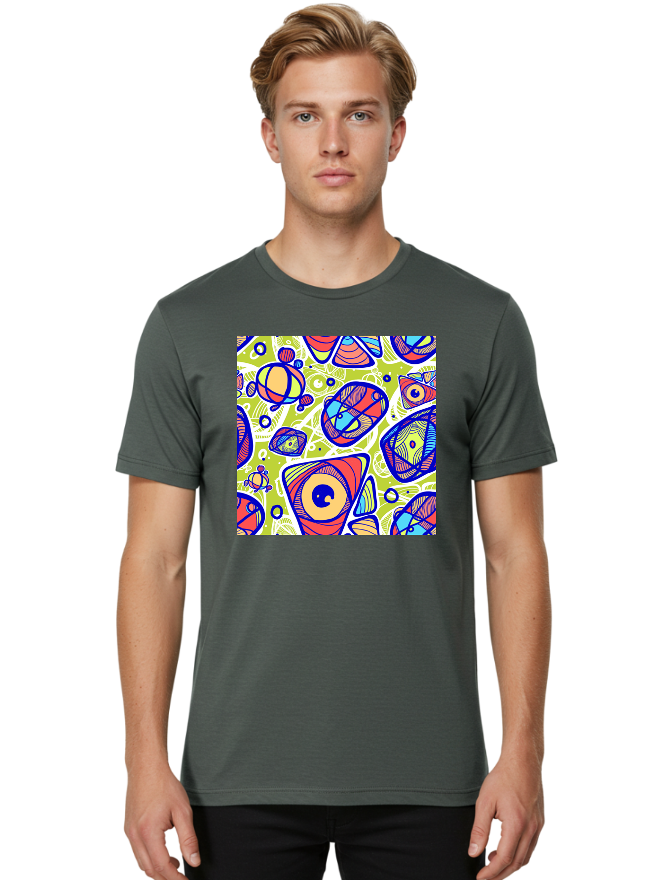All-Seeing-Eyes Men'S Graphic Tee, 100% Cotton, Comfortable Casual Summer Wear, Machine Washable, Stylized Eyes, Abstract Shapes, Vibrant Colors, Bold Designs, Eye-Catching Patterns, Graphic Art, Tribal Motifs, Fantasy Elements, Aac375 14