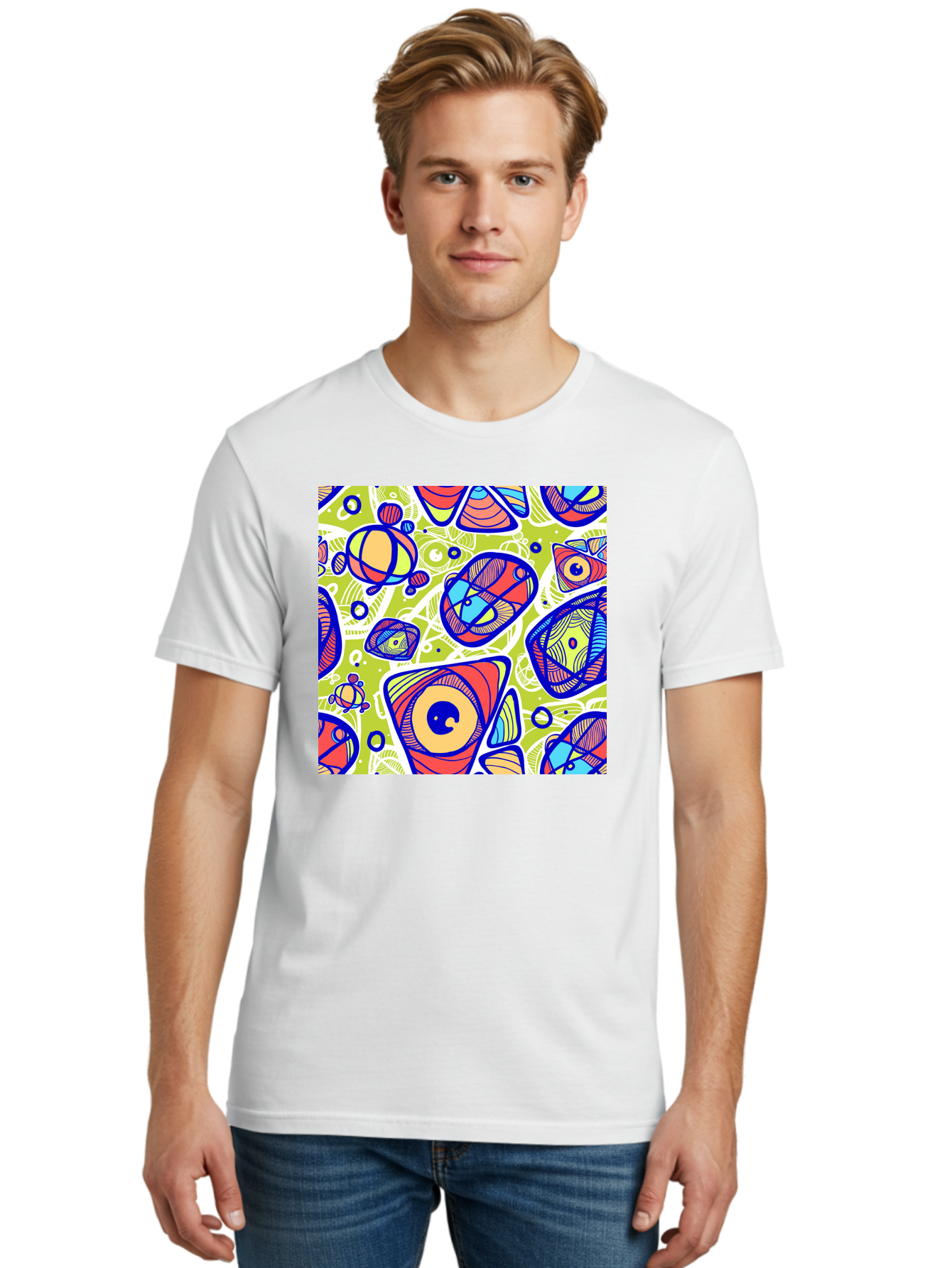 All-Seeing-Eyes Men'S Graphic Tee, 100% Cotton, Comfortable Casual Summer Wear, Machine Washable, Stylized Eyes, Abstract Shapes, Vibrant Colors, Bold Designs, Eye-Catching Patterns, Graphic Art, Tribal Motifs, Fantasy Elements, Aac375 20