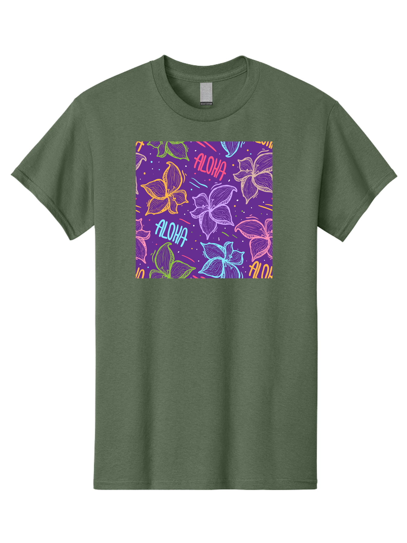 Aloha-Plumeria-Floral Men'S Graphic Tee, 100% Cotton, Comfortable Casual Summer Wear, Machine Washable, Plumeria Flowers, Tropical Flowers, Aloha Text, Colorful Graphics, Festive Design, Hawaiian Theme, Vibrant Colors, Playful Pattern, Aac376 13